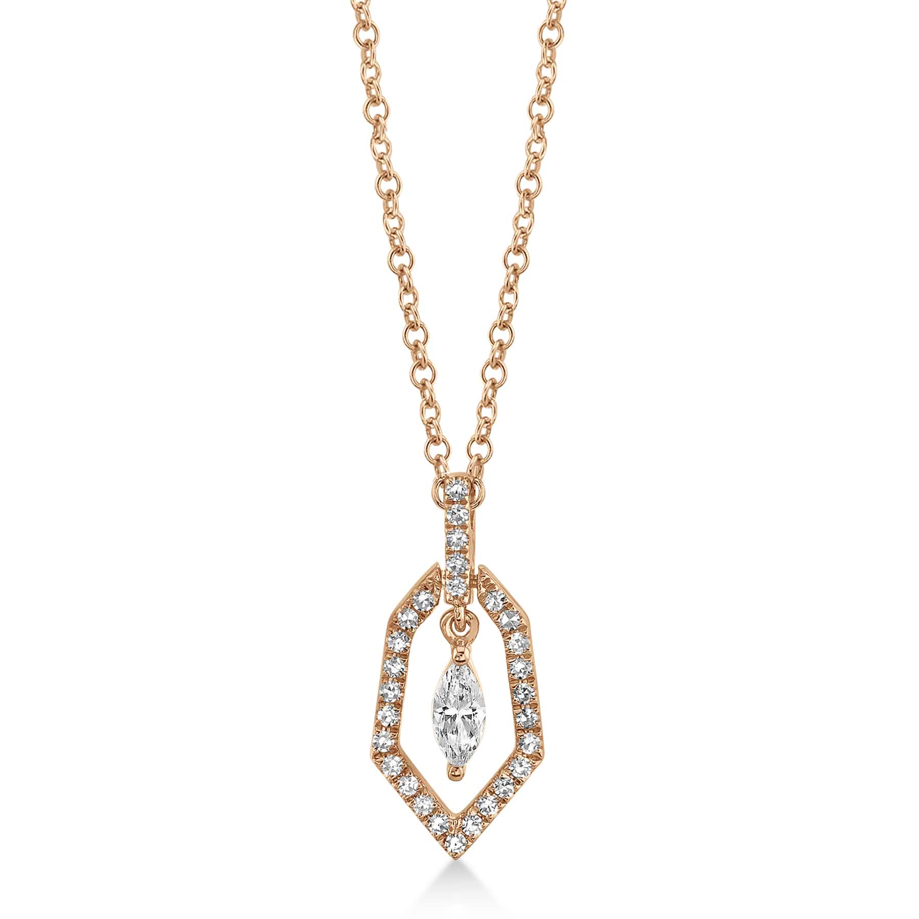 Diamond Marquise Dangling Pendant Necklace 14k Rose Gold (0.17ct)