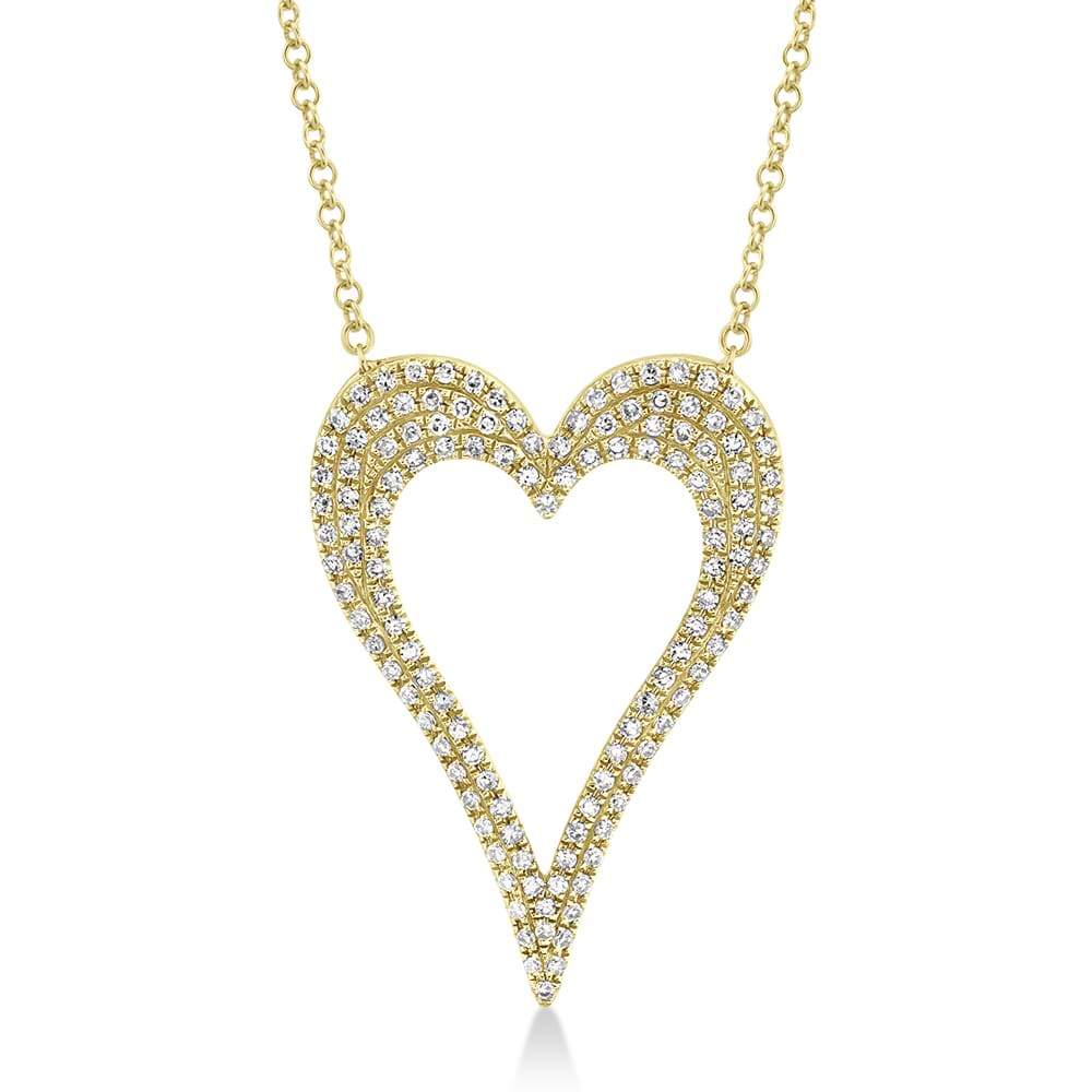 Pave Diamond Open Heart Pendant Necklace 14k Yellow Gold (0.31ct)