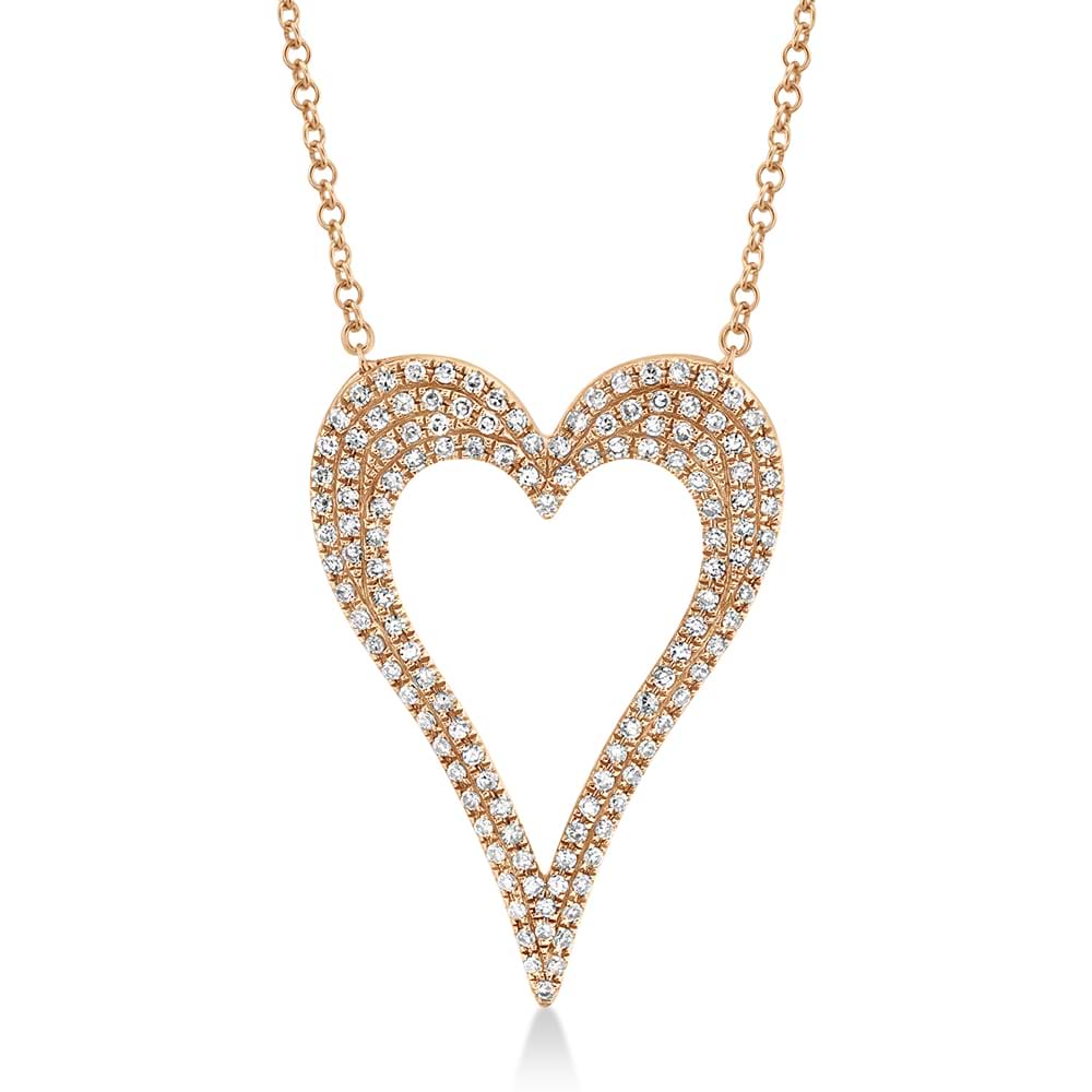Pave Diamond Open Heart Pendant Necklace 14k Rose Gold (0.31ct)