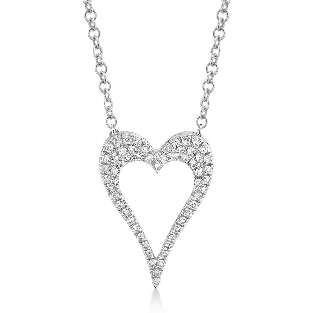 Diamond Open Heart Pendant Necklace 14k White Gold (0.14ct)