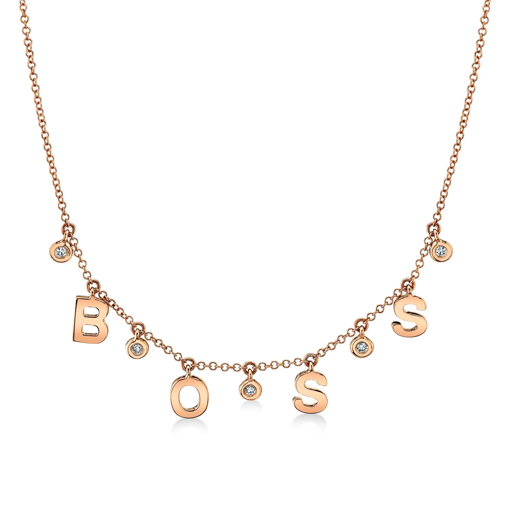 Diamond Boss Spelled Out Pendant Necklace 14k Rose Gold  (0.06ct)