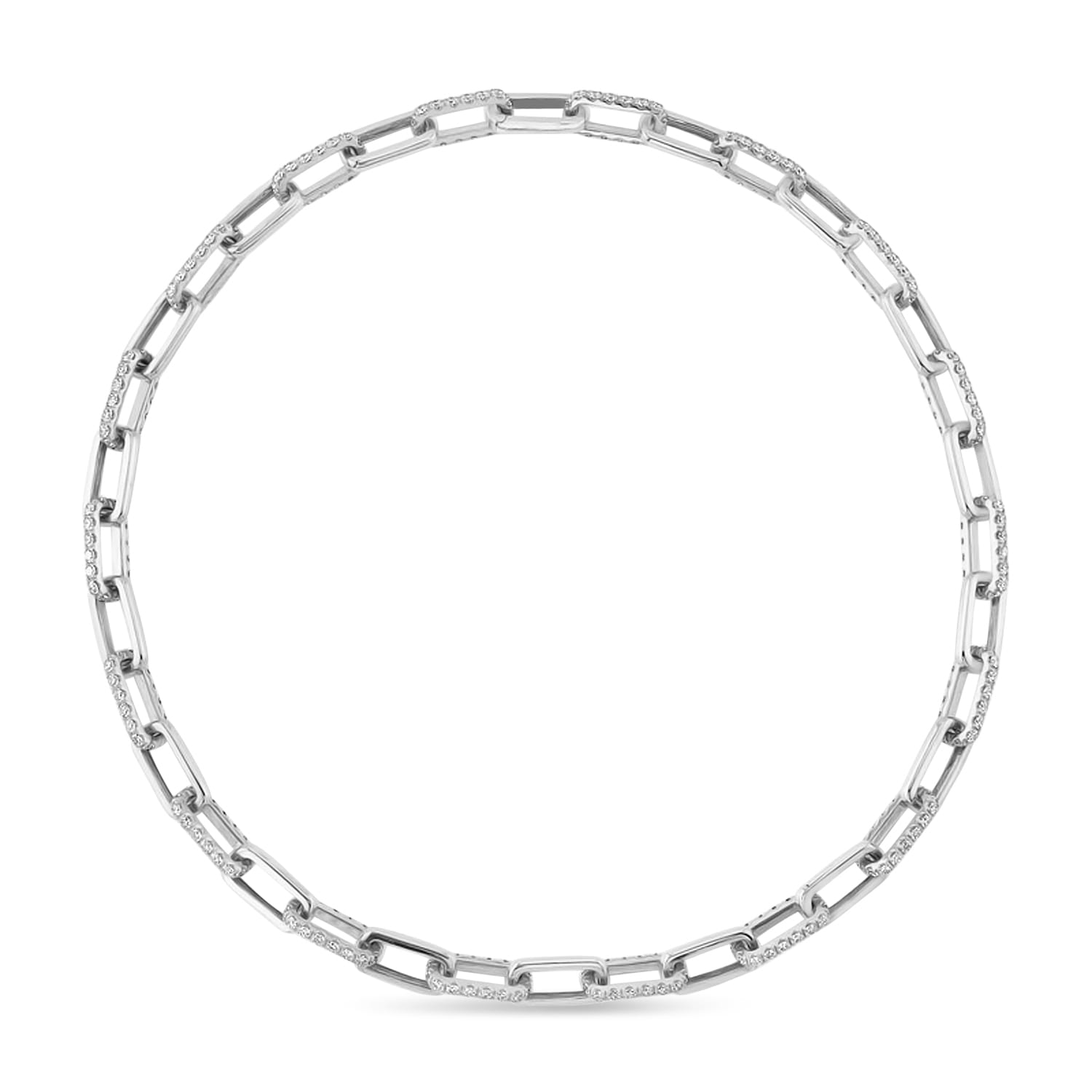 Diamond Pave Paper Clip Link Necklace 14k White Gold (13.01ct)
