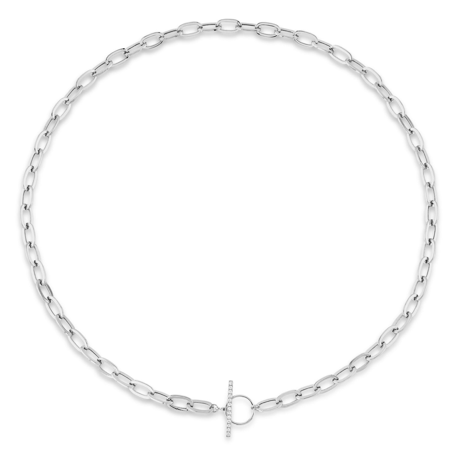 Diamond Paper Clip Link Necklace in 14K White Gold (0.13ct)