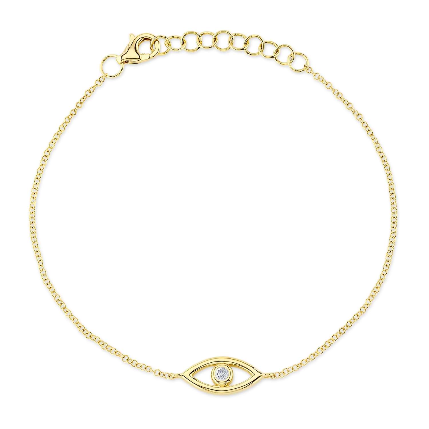 Diamond Bezel Evil Eye bracelet in 14K Yellow Gold (0.04ct)