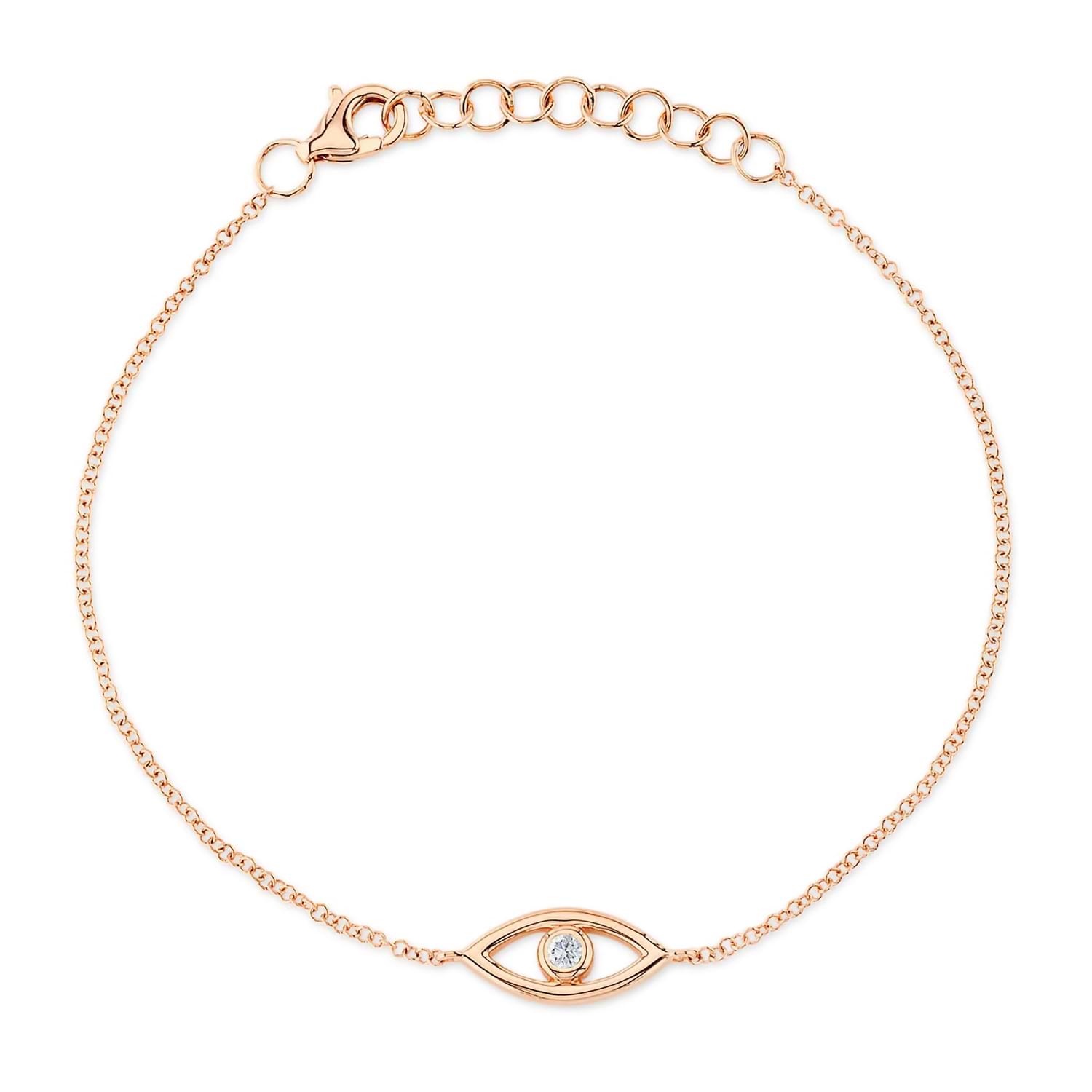Diamond Bezel Evil Eye bracelet in 14K Rose Gold (0.04ct)