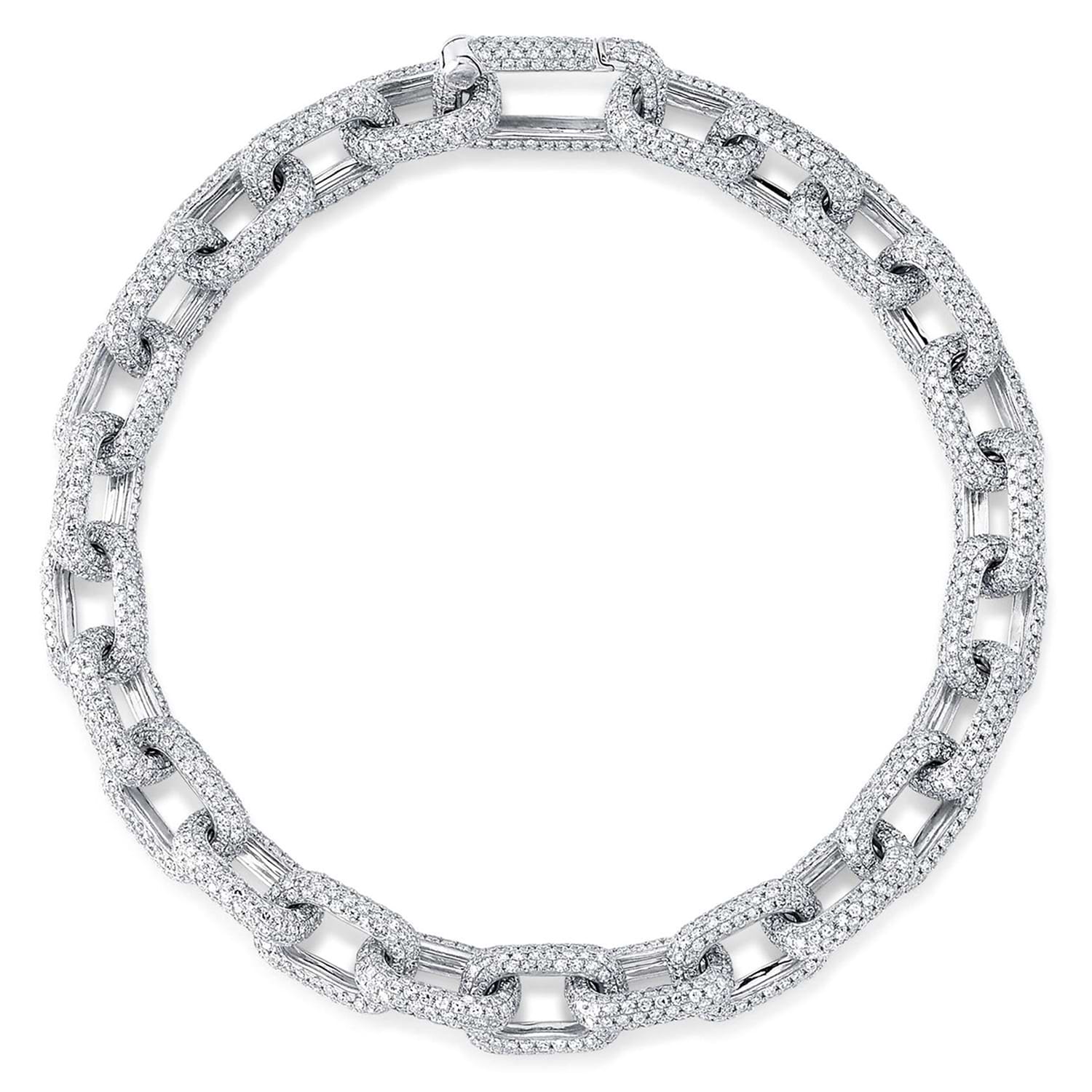 Lab Grown Diamond Pave Paper Clip Link Bracelet 14K White Gold (7.52ct)