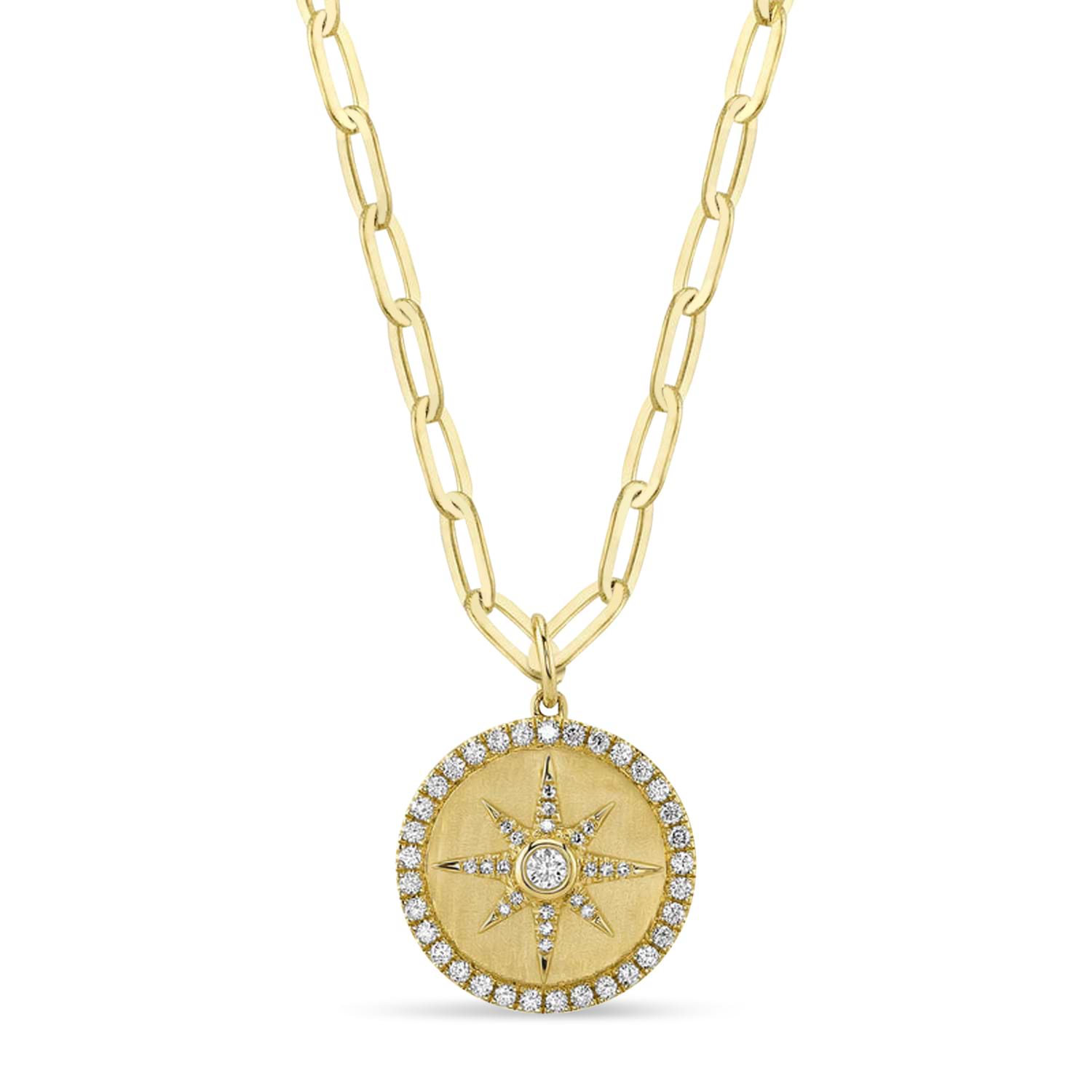 Diamond Star Paper Clip Pendant Necklace 14k Yellow Gold (0.43ct)