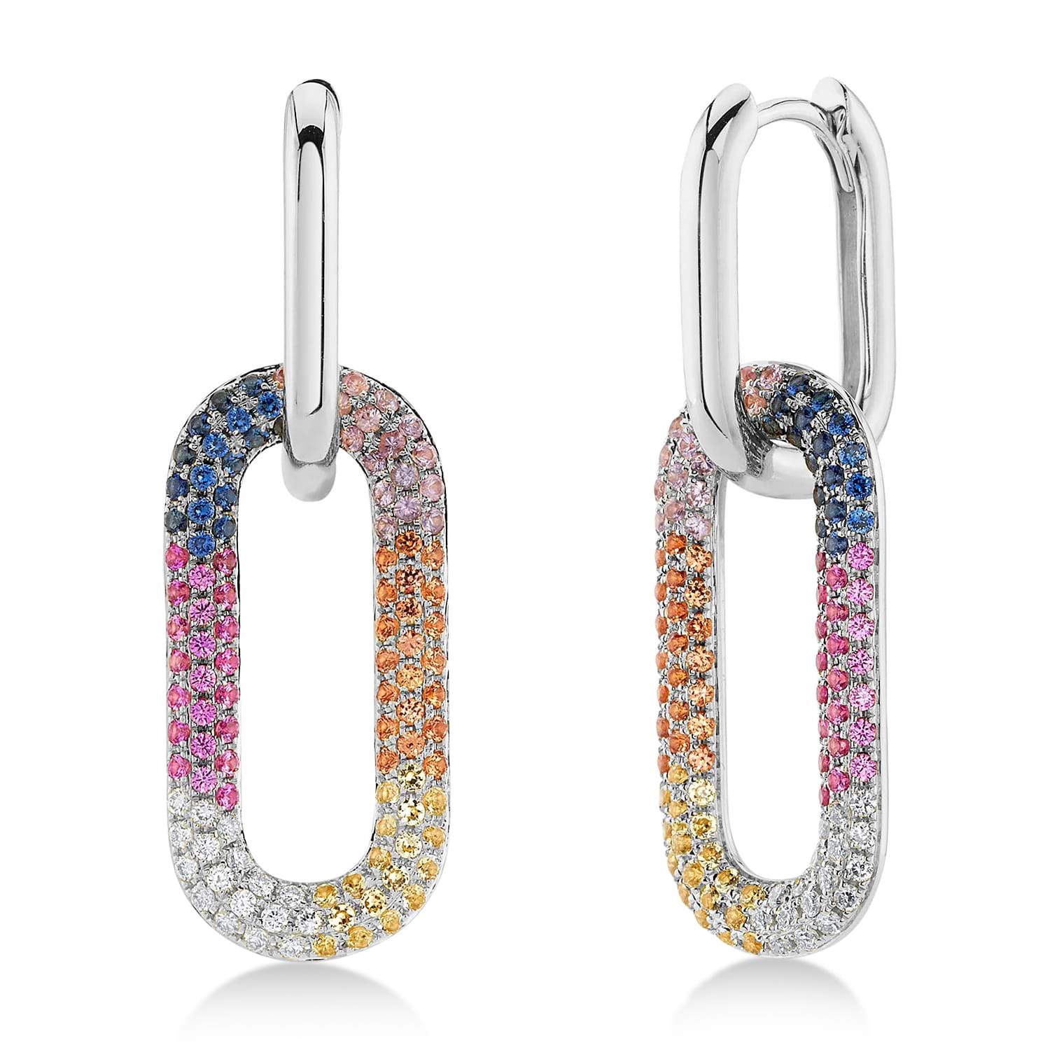 Multi-Color Gemstone Pave Drop Dangle Earrings in 14K White Gold (1.35ct)