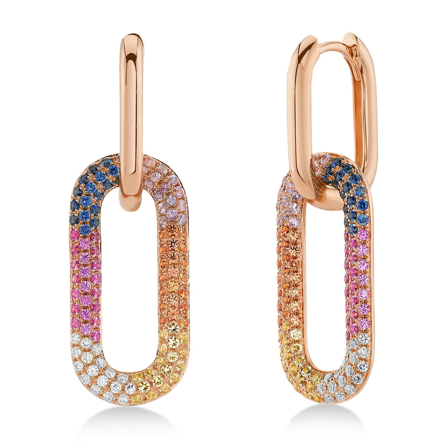 Multi-Color Gemstone Pave Drop Dangle Earrings in 14K Rose Gold (1.35ct)