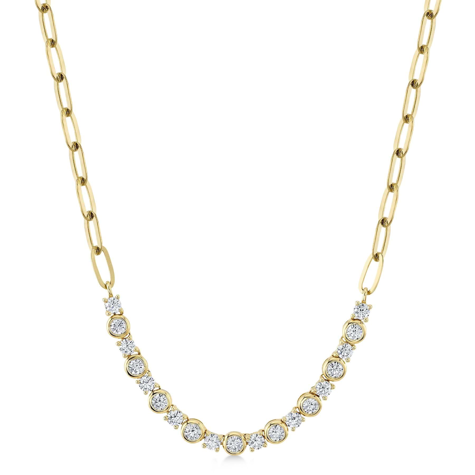 Diamond Round Bezel Pendant Necklace in Paper Clip Link 14K Yellow Gold(1.64ct)