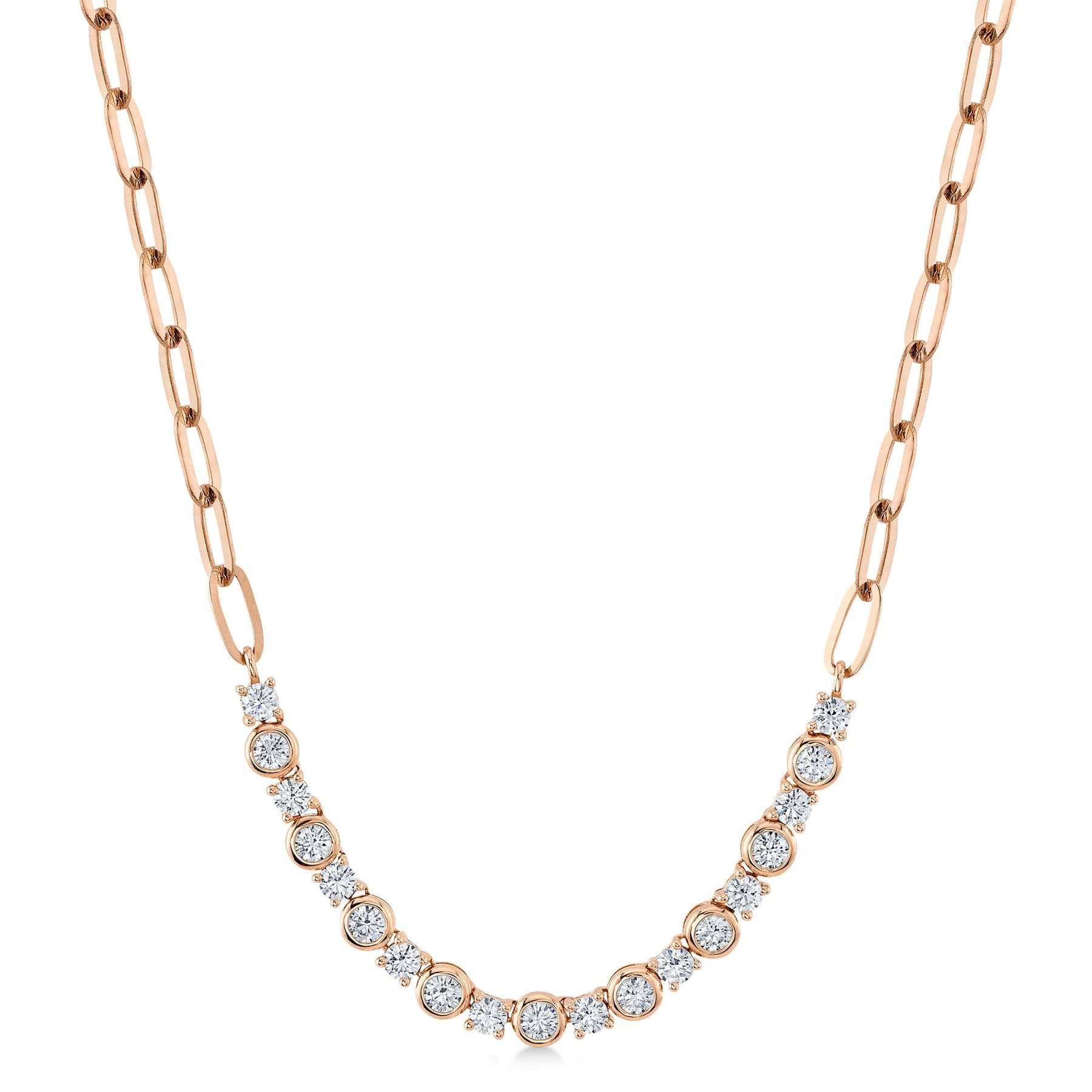 Diamond Round Bezel Pendant Necklace in Paper Clip Link 14K Rose Gold(1.64ct)