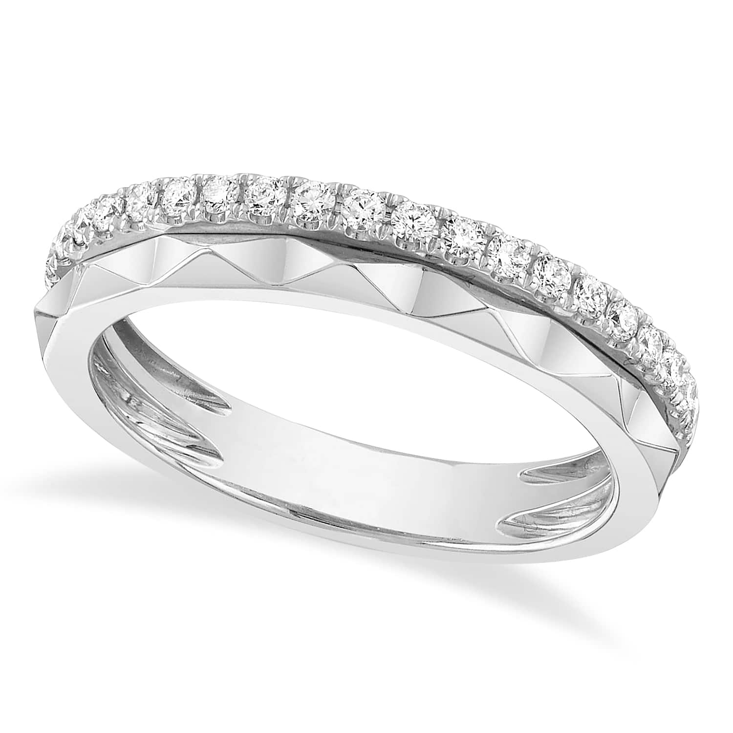 Diamond-Accented Stackable Wedding Band Ring 14K White Gold (0.26ct)