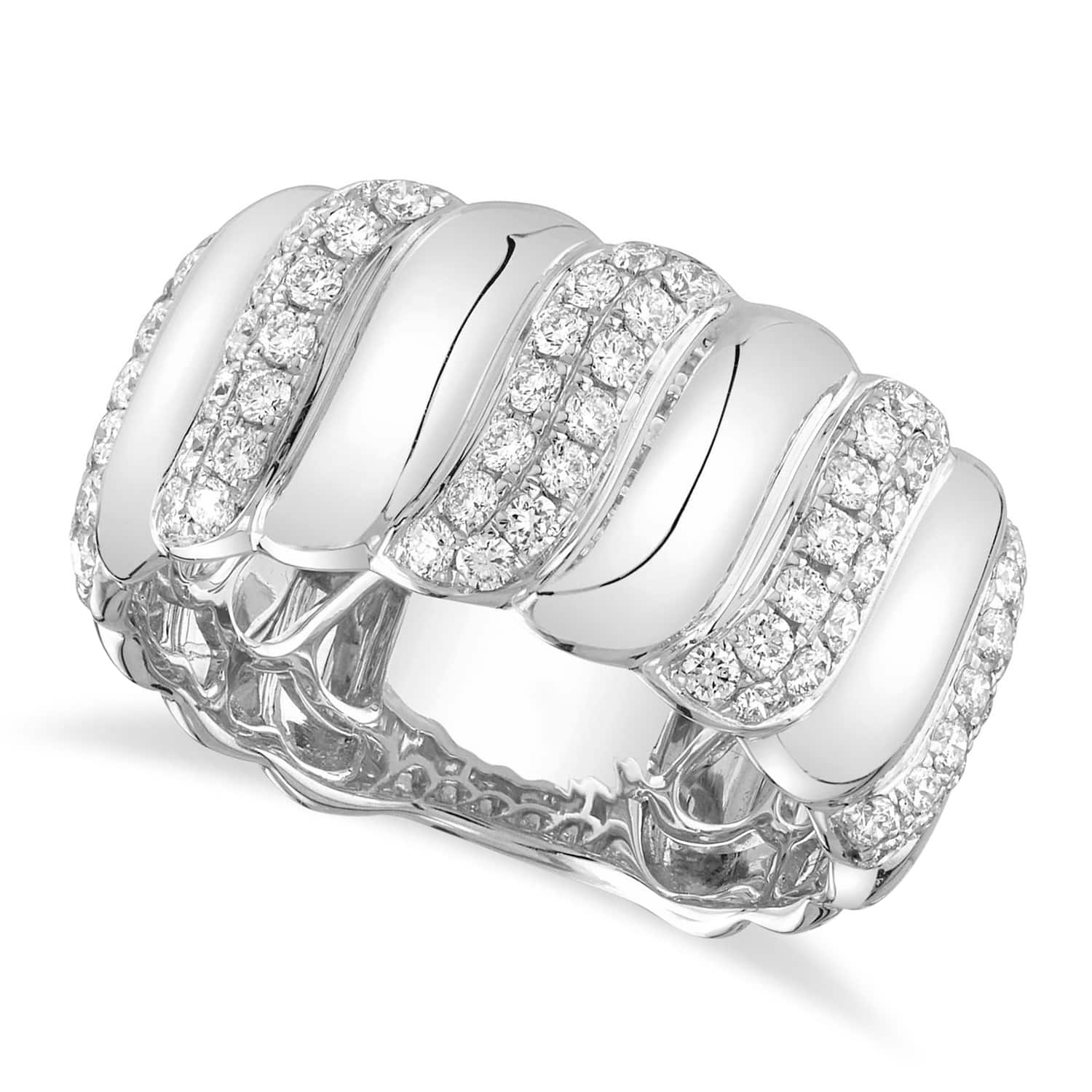 Pave Diamond Wide Wave Band Ring 14K White Gold (0.75ct)