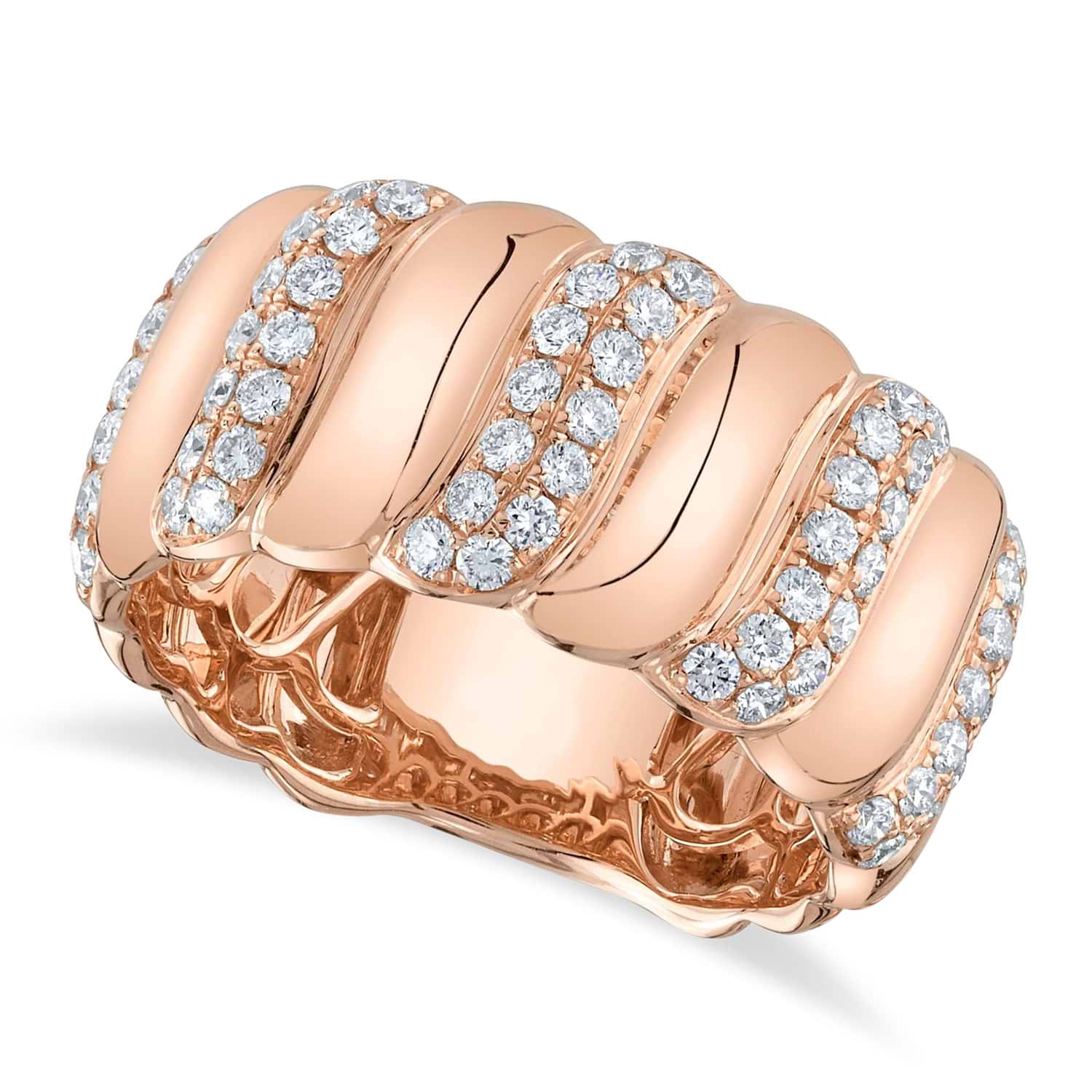 Pave Diamond Wide Wave Band Ring 14K Rose Gold (0.75ct)