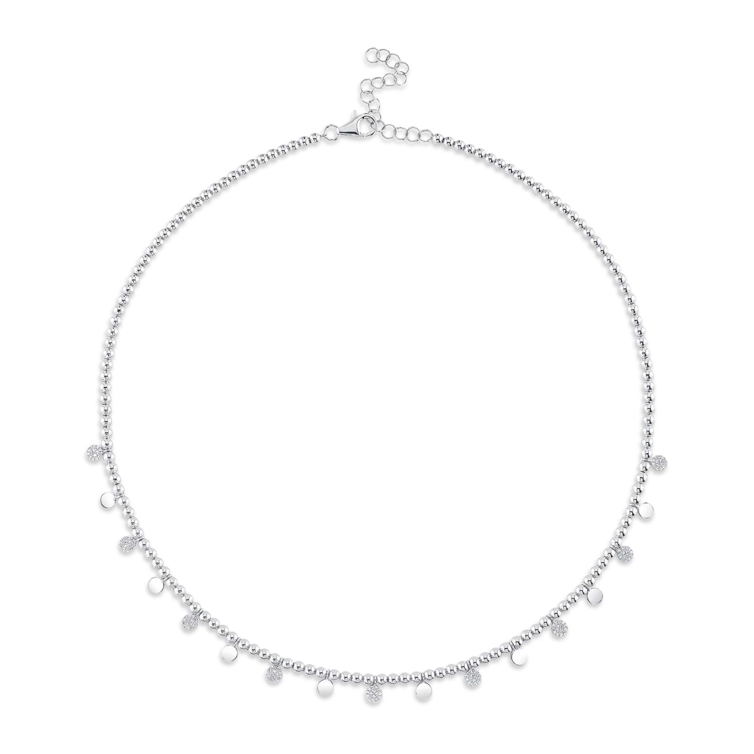Diamond Circle Bead Ball Chain Pendant Necklace 14K White Gold (0.29ct)
