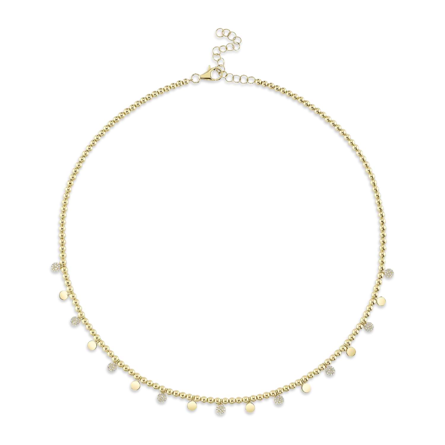 Diamond Circle Bead Ball Chain Pendant Necklace 14K Yellow Gold (0.29ct)