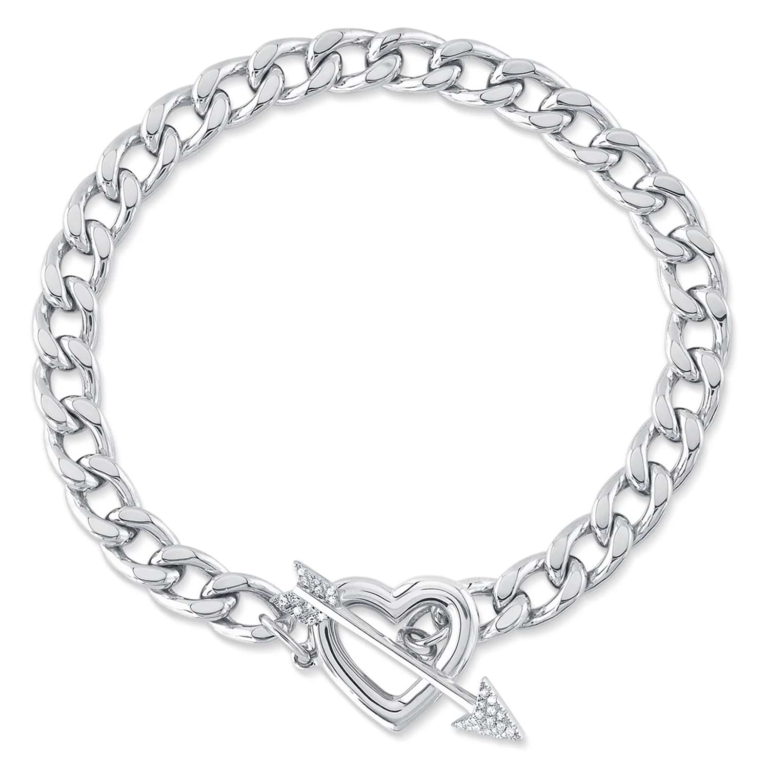 Diamond Heart & Arrow Link Bracelet 14K White Gold (0.07ct)