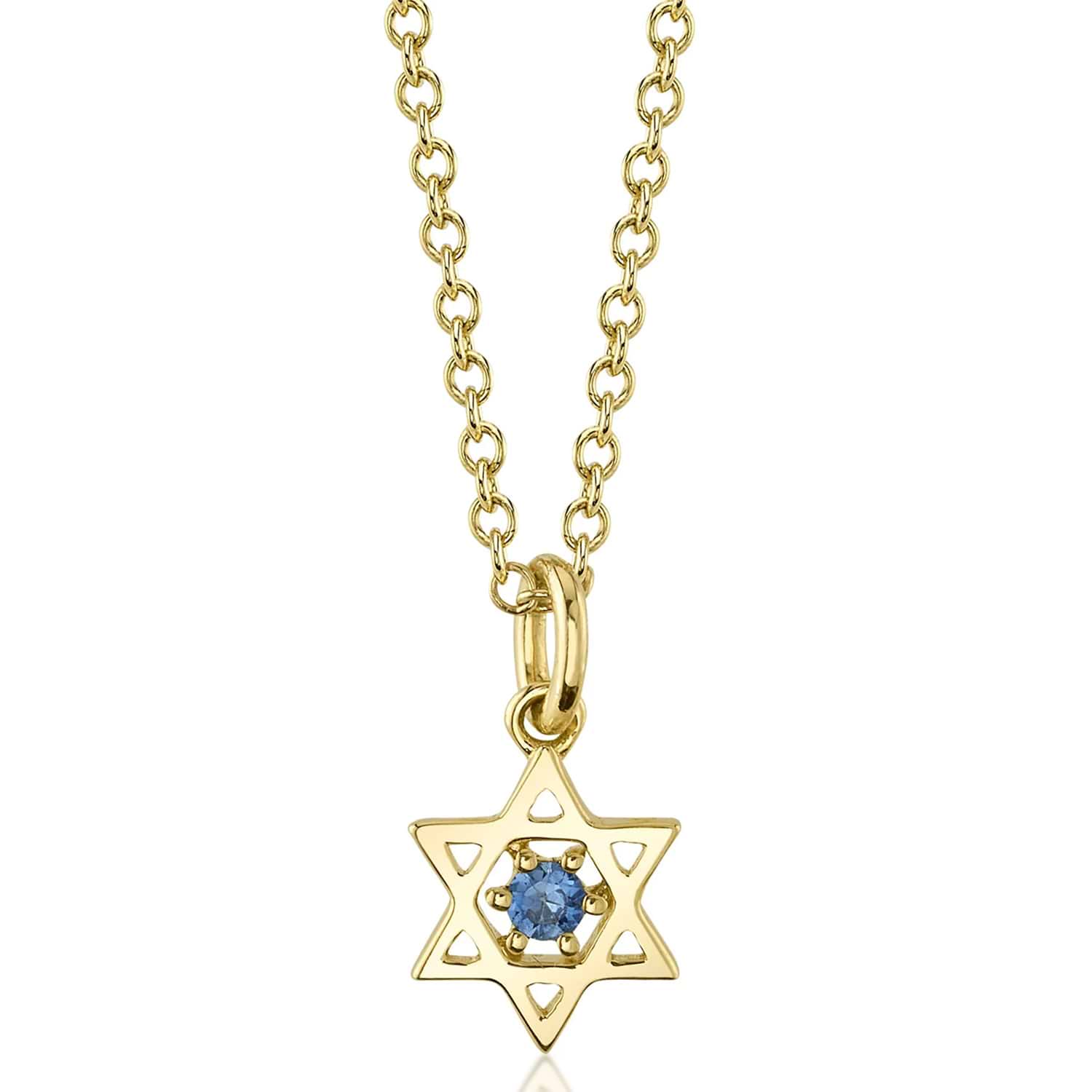 Blue Sapphire Star Of David Pendant Necklace 14K Yellow Gold (0.03ct)