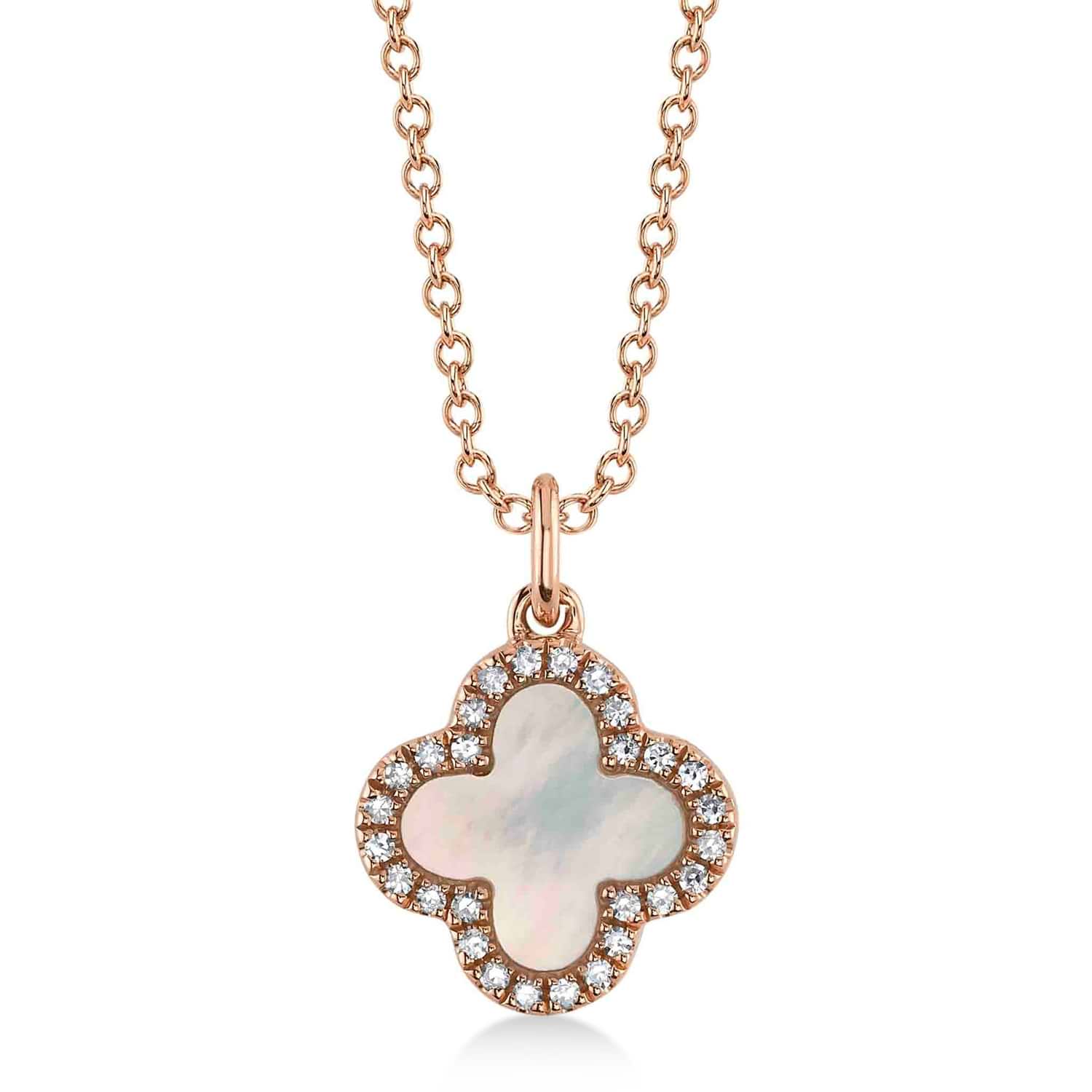 Diamond Double Sided Clover Pendant Necklace 14K Rose Gold (1.03ct)