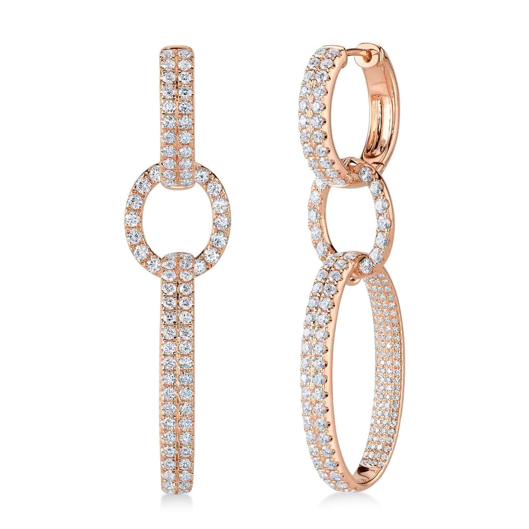 Lab Grown Diamond Oval Hoop Drop Earrings 14K Rose Gold (2.59ct)