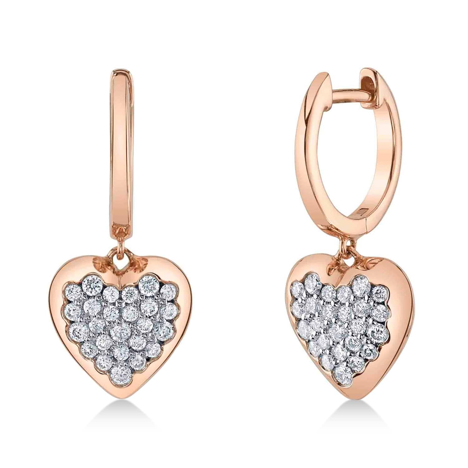 Diamond Heart Drop Earrings 14K Rose Gold (0.44ct)