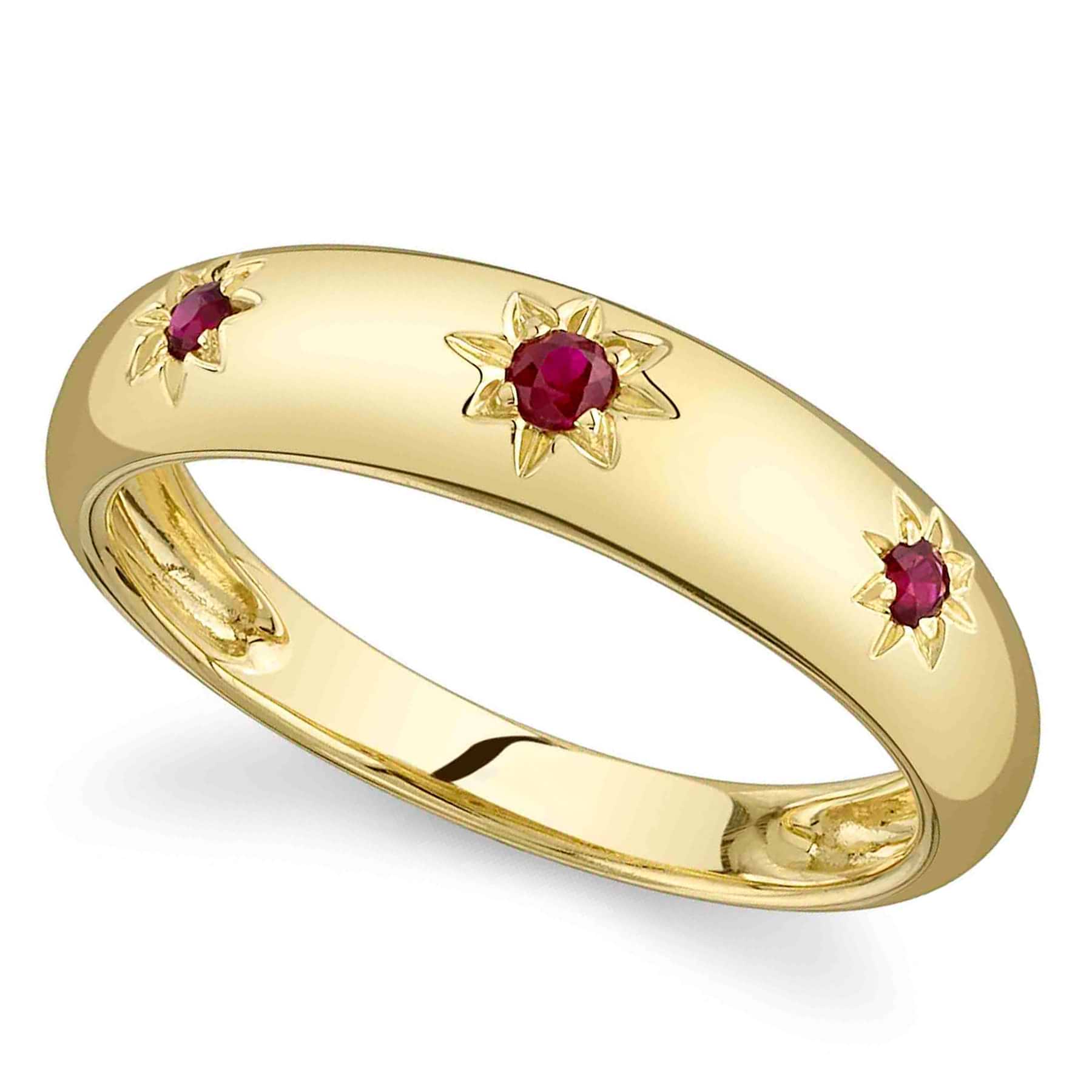 Ruby Star Wide Band Ring 14K Yellow Gold (0.13ct)