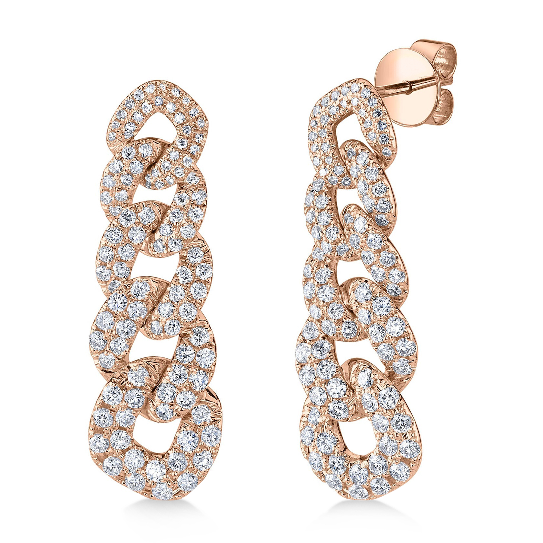 Diamond Link Drop Earrings 14K Rose Gold (1.62ct)
