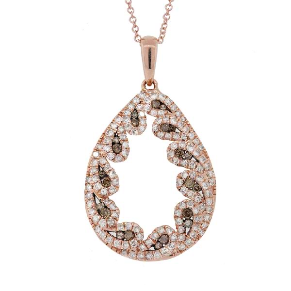 0.96ct 14k Rose Gold White & Champagne Diamond Pendant Necklace