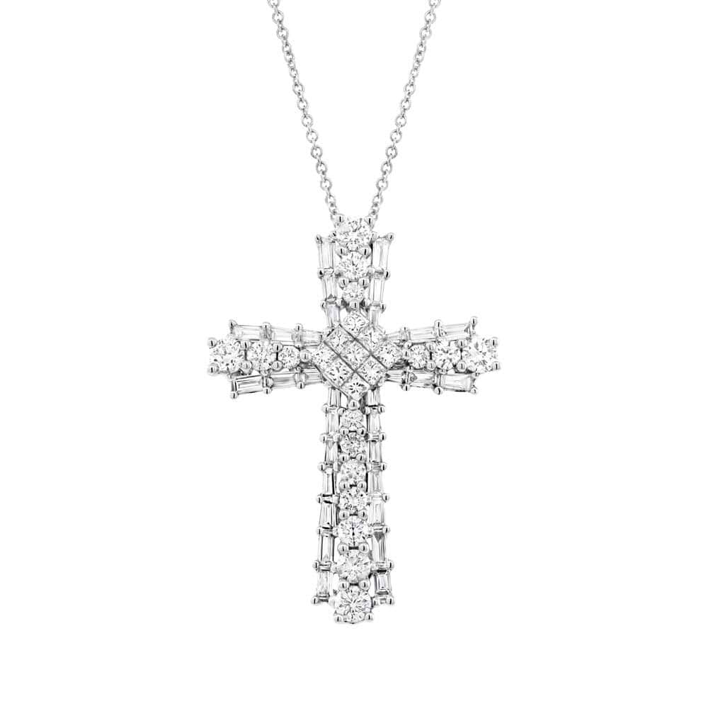 0.95ct 18k White Gold Diamond Cross Pendant Necklace