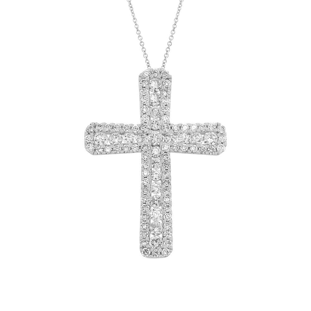 1.94ct 18k White Gold Diamond Cross Pendant Necklace