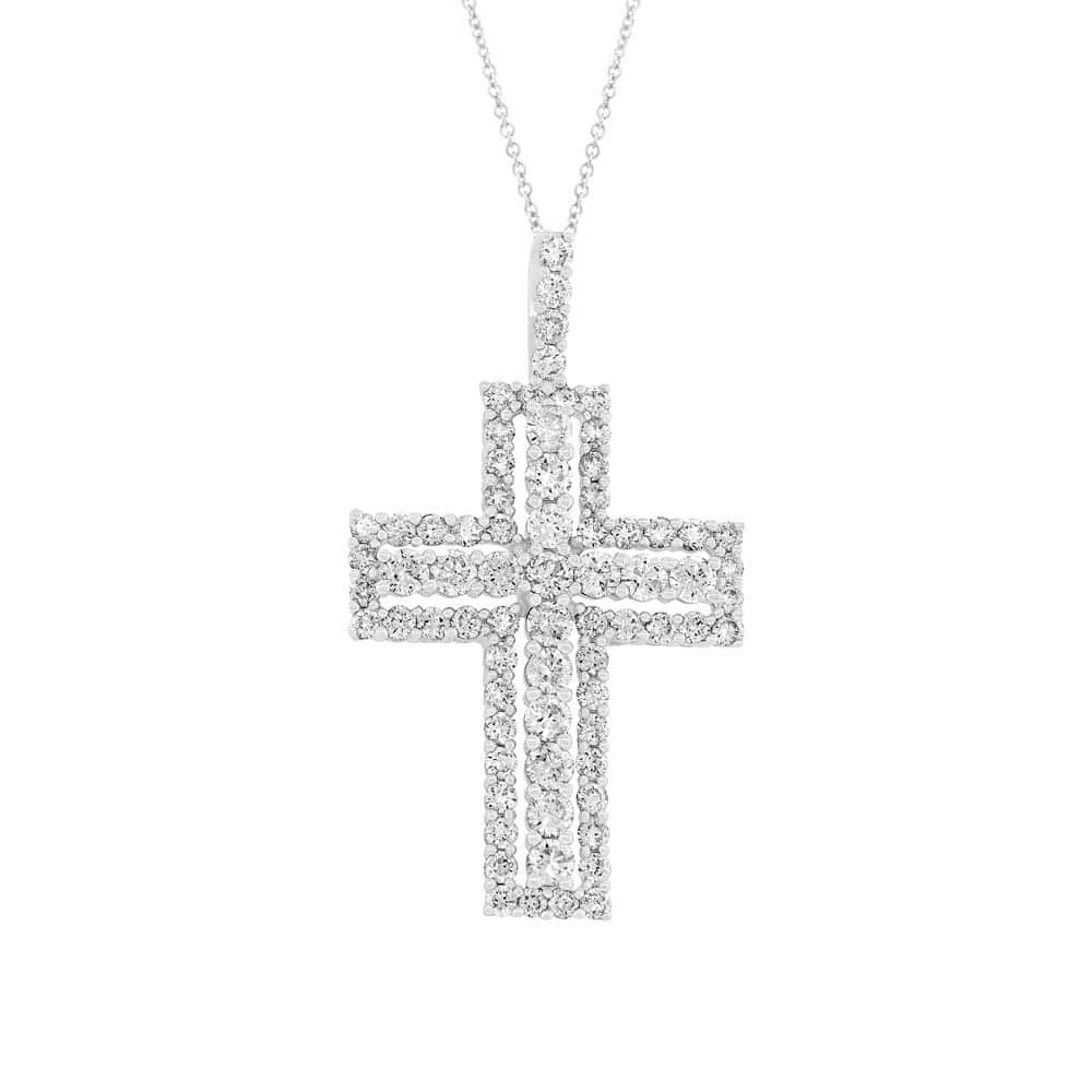 1.00ct 18k White Gold Diamond Cross Pendant Necklace