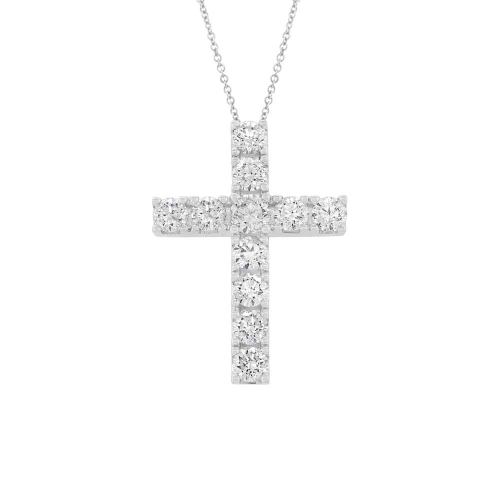 1.04ct 18k White Gold Diamond Cross Pendant Necklace