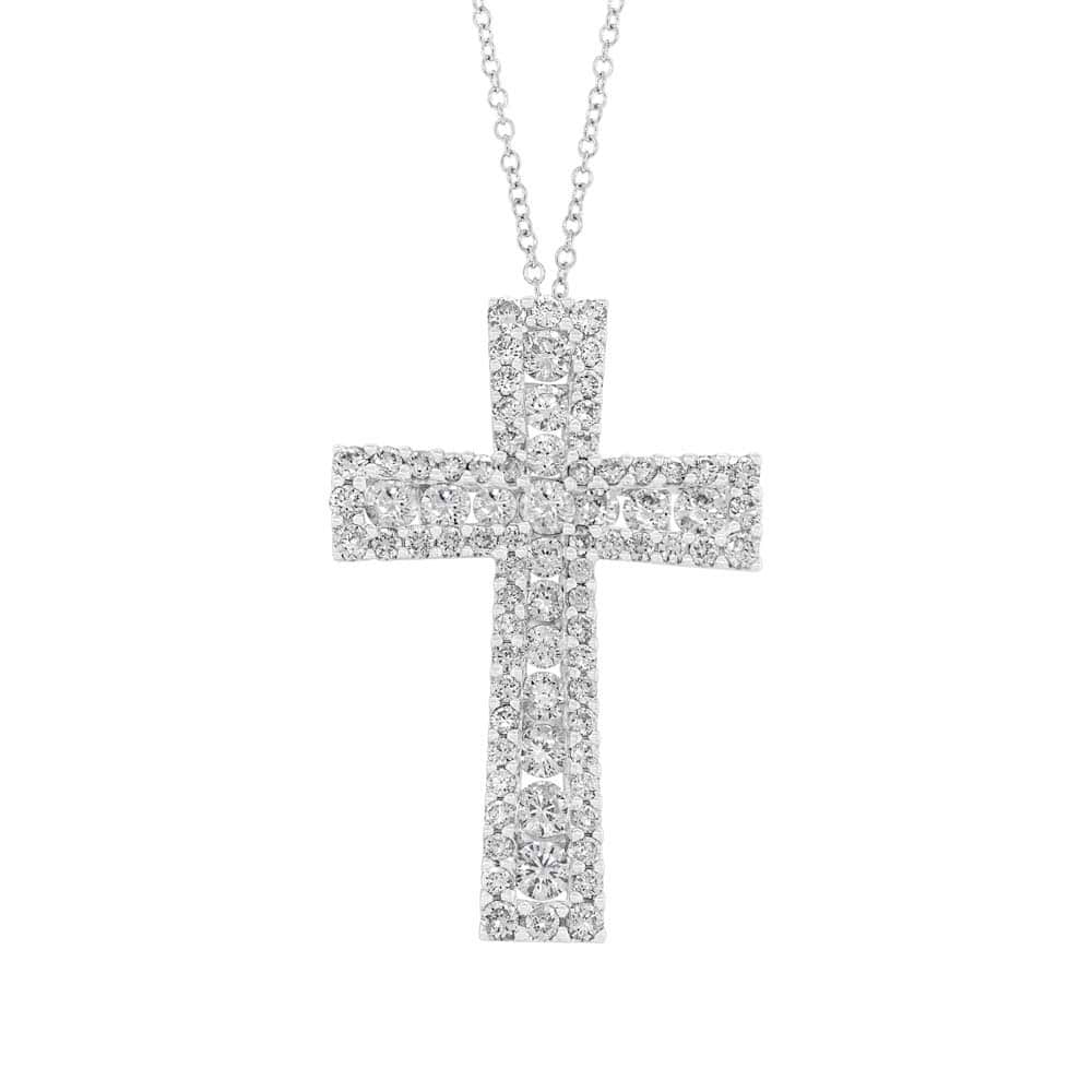 1.55ct 18k White Gold Diamond Cross Pendant Necklace