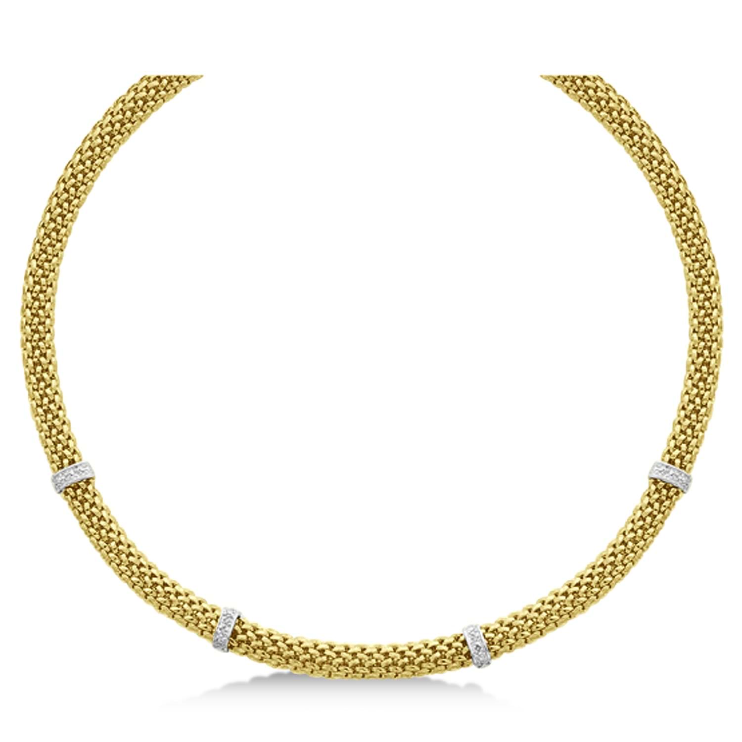 Diamond Accented Mesh Necklace 14k Two Tone Gold (0.05ct)