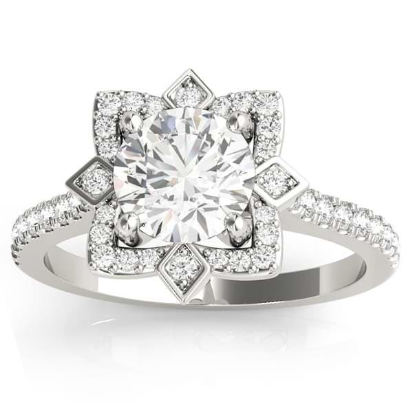 Diamond Royal Halo Engagement Ring Setting 18K White Gold (0.31ct)
