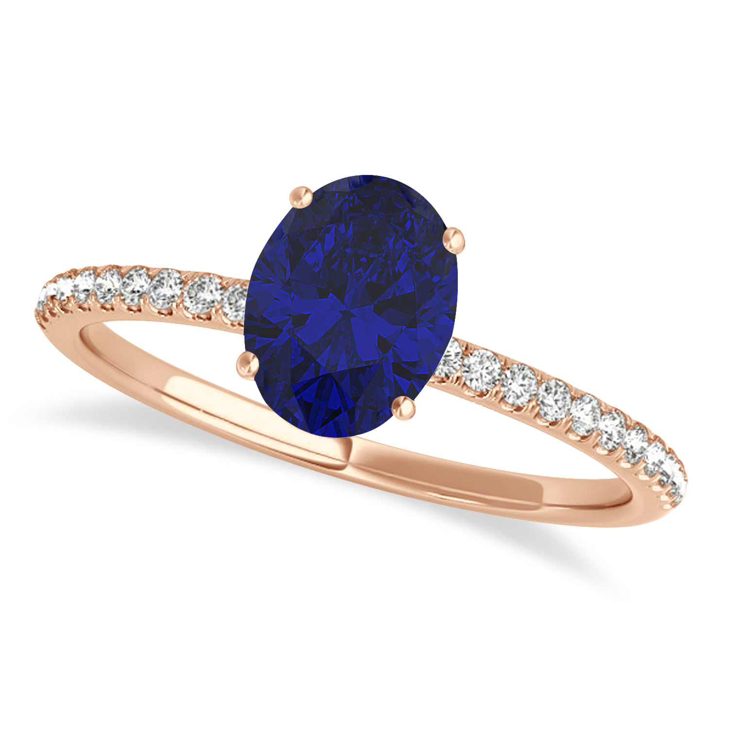 Blue Sapphire & Diamond Accented Oval Shape Engagement Ring 14k Rose Gold (0.75ct)