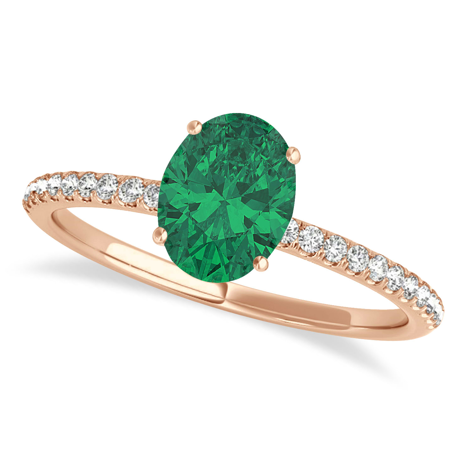 Emerald & Diamond Accented Oval Shape Engagement Ring 14k Rose Gold (0.75ct)