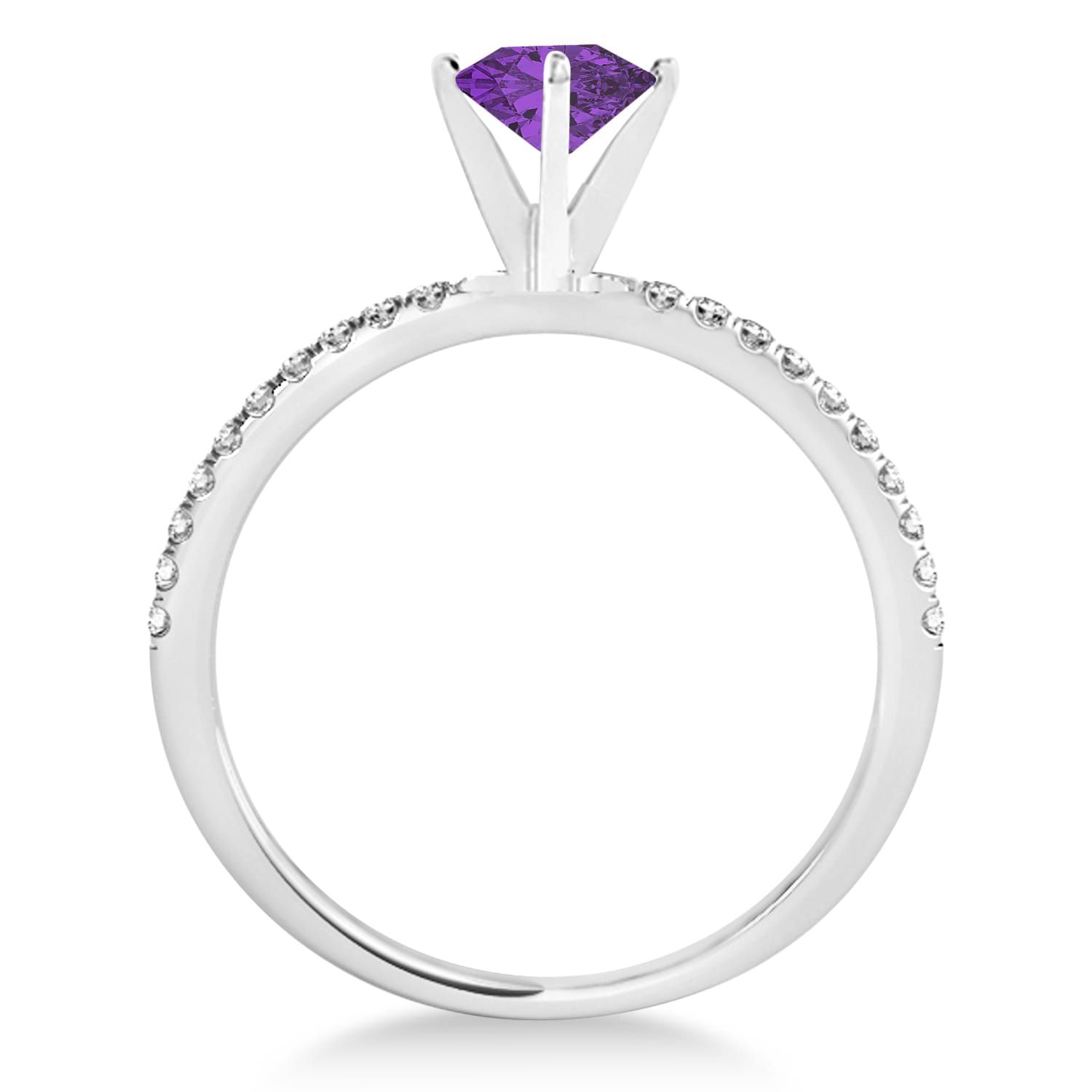 Amethyst & Diamond Accented Oval Shape Engagement Ring 14k White Gold (0.75ct)
