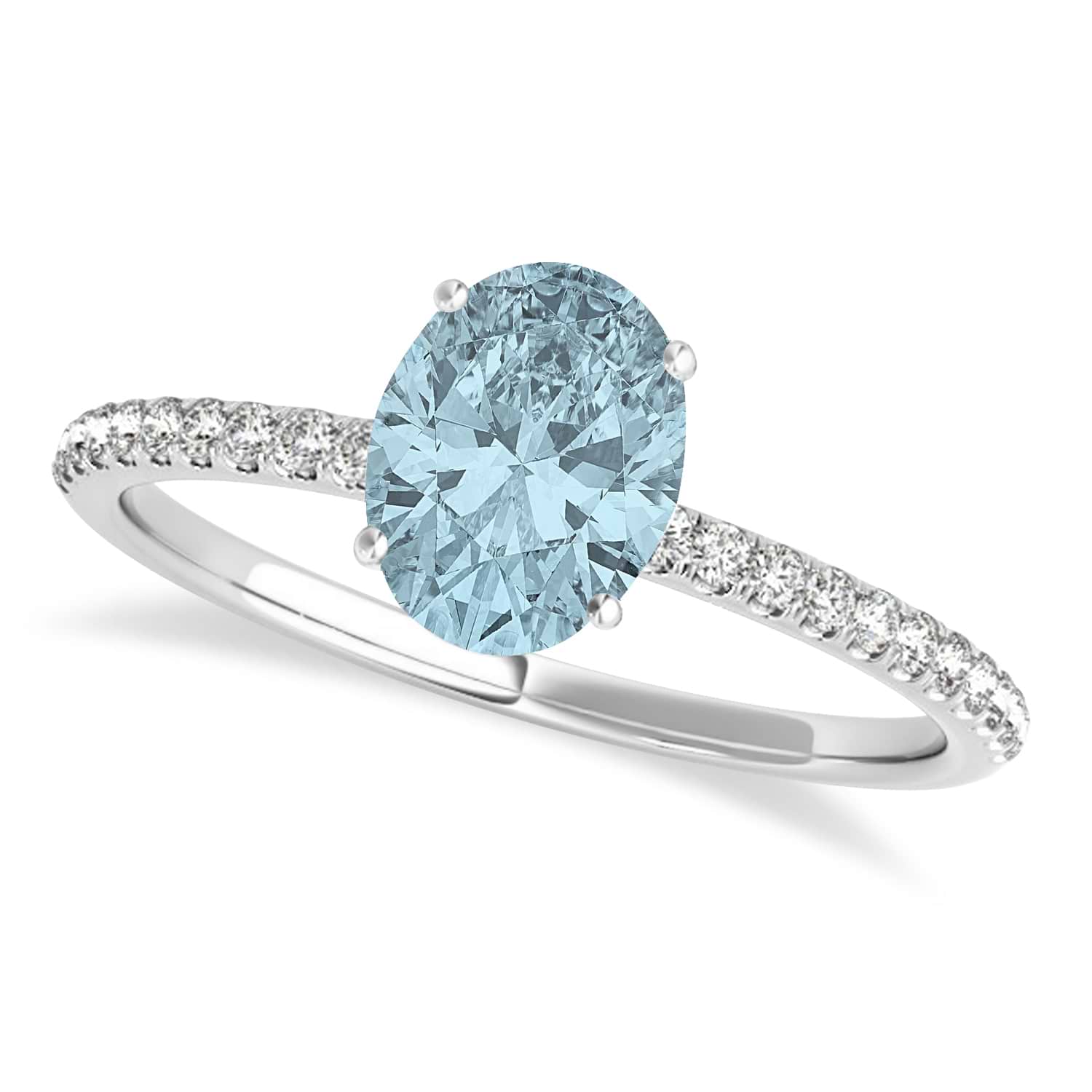 Aquamarine & Diamond Accented Oval Shape Engagement Ring 14k White Gold (0.75ct)