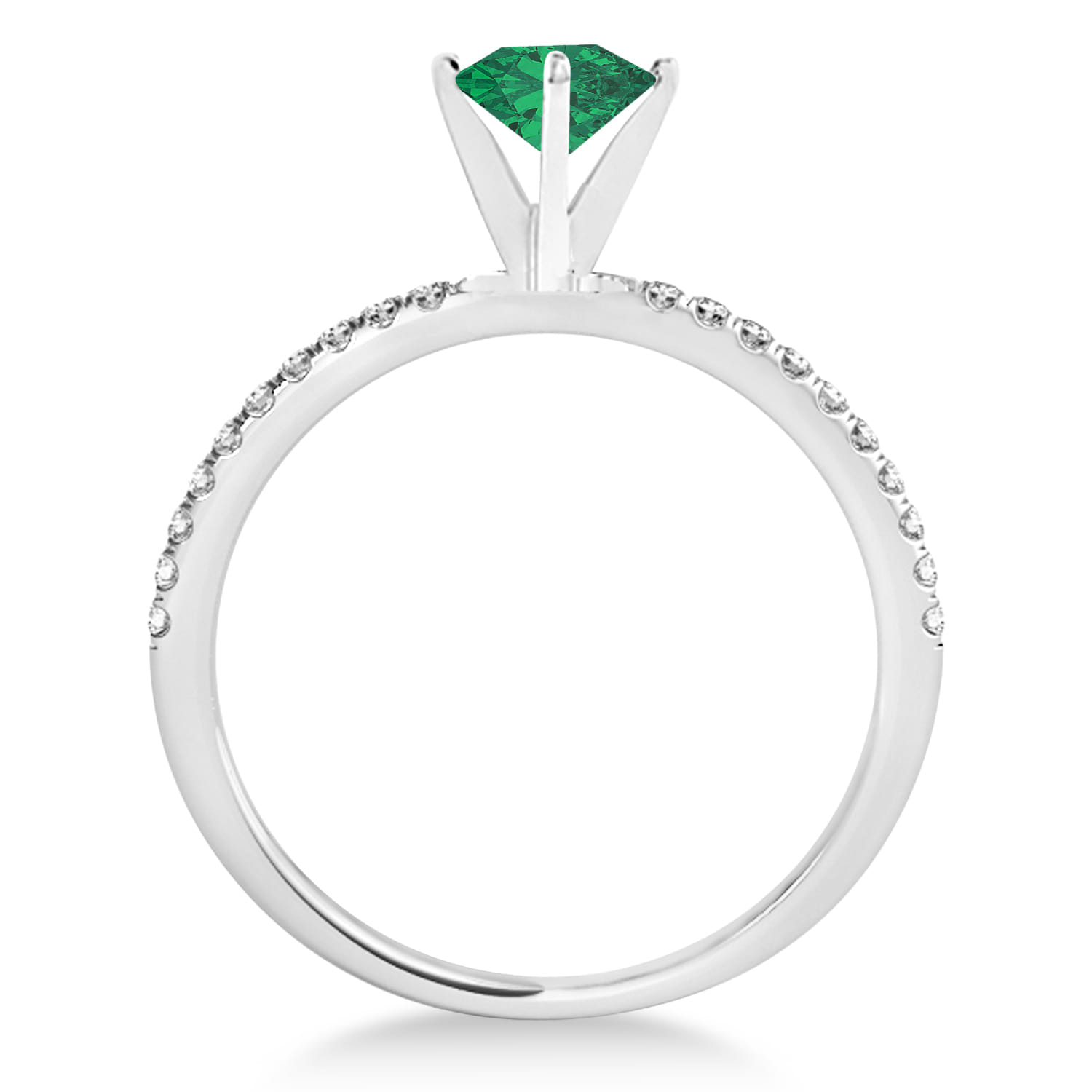 Emerald & Diamond Accented Oval Shape Engagement Ring 14k White Gold (0.75ct)