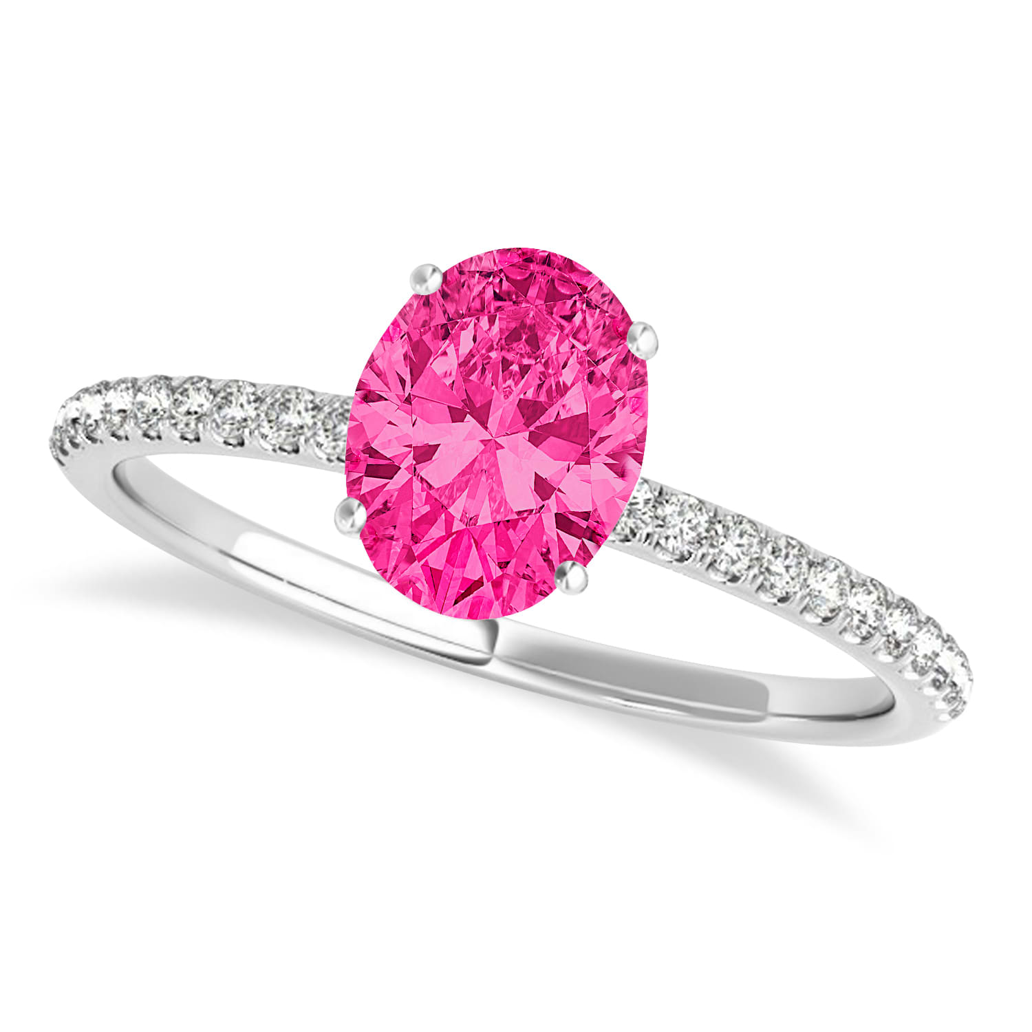 Pink Tourmaline & Diamond Accented Oval Shape Engagement Ring 14k White Gold (0.75ct)