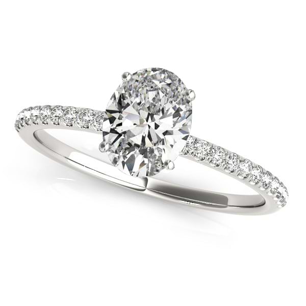 Diamond Accented Oval Shape Engagement Ring 14k White Gold (0.75ct)