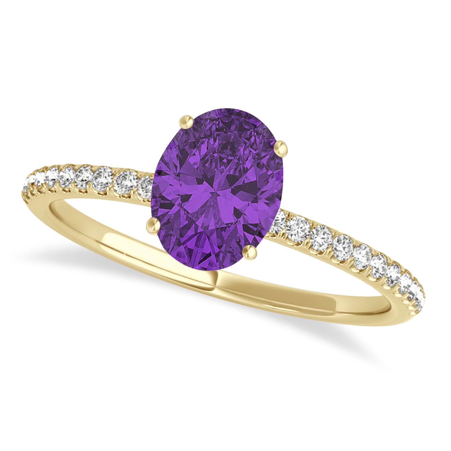 Amethyst & Diamond Accented Oval Shape Engagement Ring 14k Yellow Gold (0.75ct)