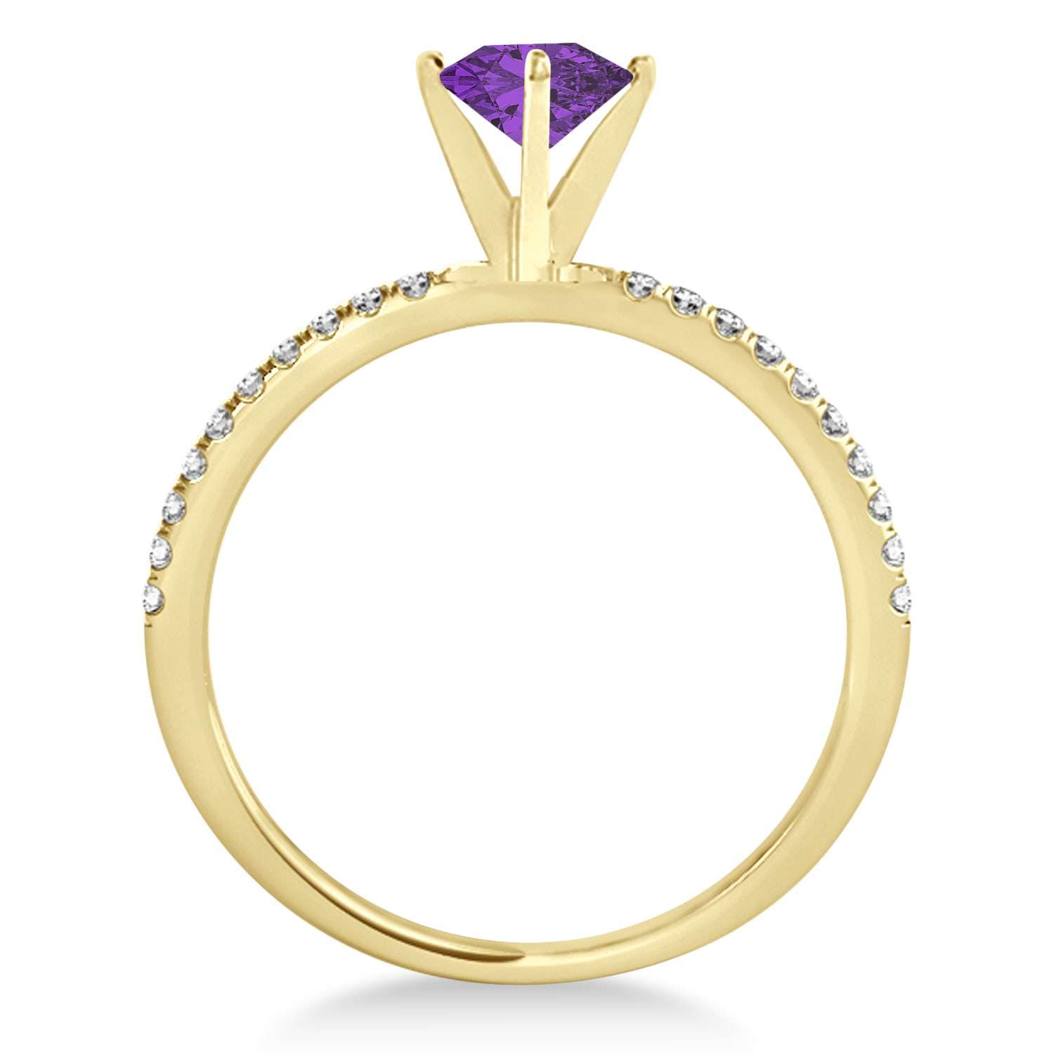 Amethyst & Diamond Accented Oval Shape Engagement Ring 14k Yellow Gold (0.75ct)