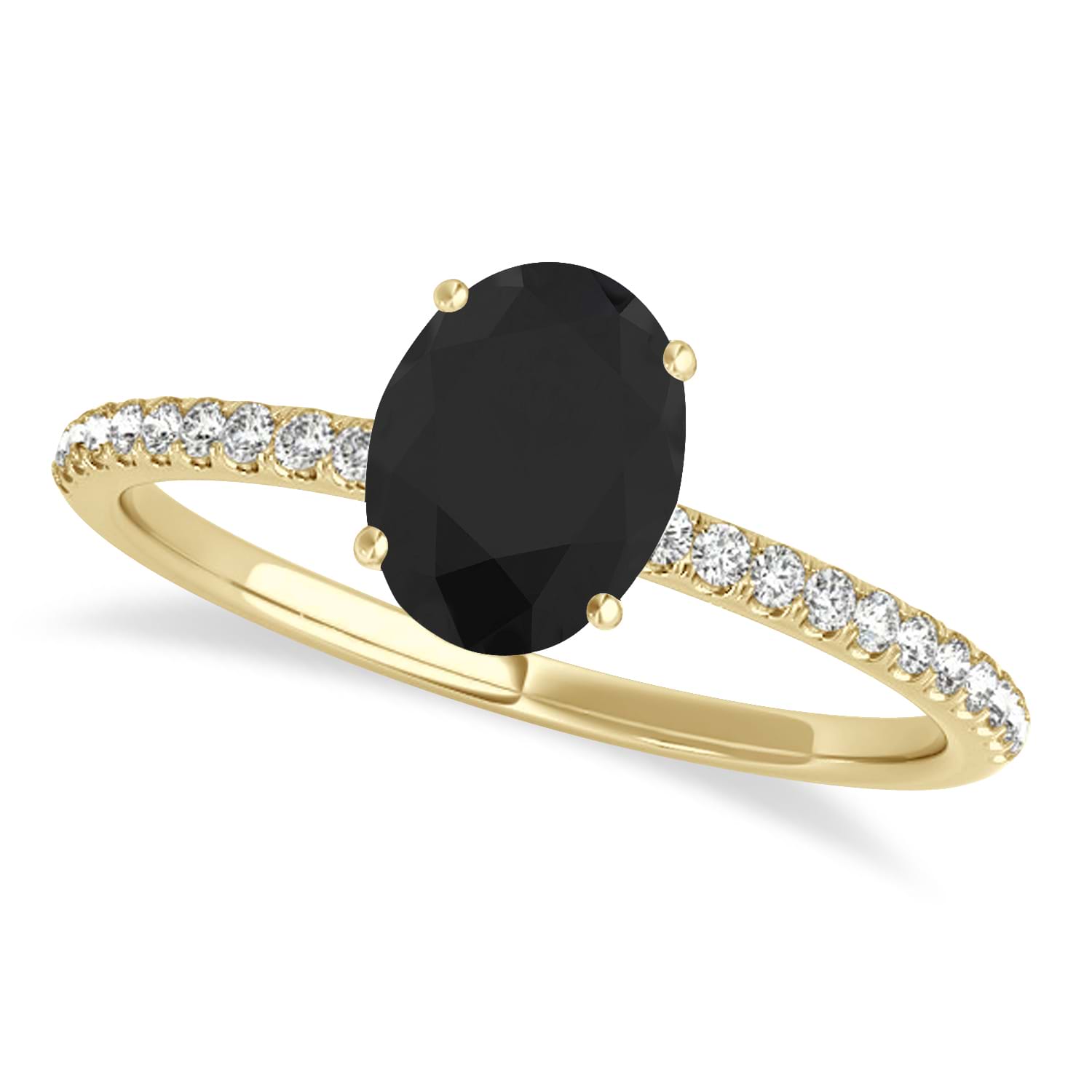 Black & White Diamond Accented Oval Shape Engagement Ring 14k Yellow Gold (0.75ct)
