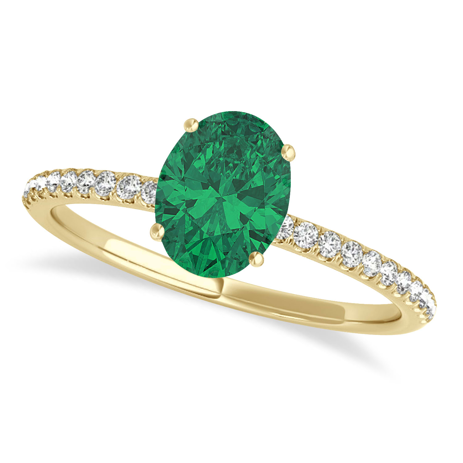 Emerald & Diamond Accented Oval Shape Engagement Ring 14k Yellow Gold (0.75ct)