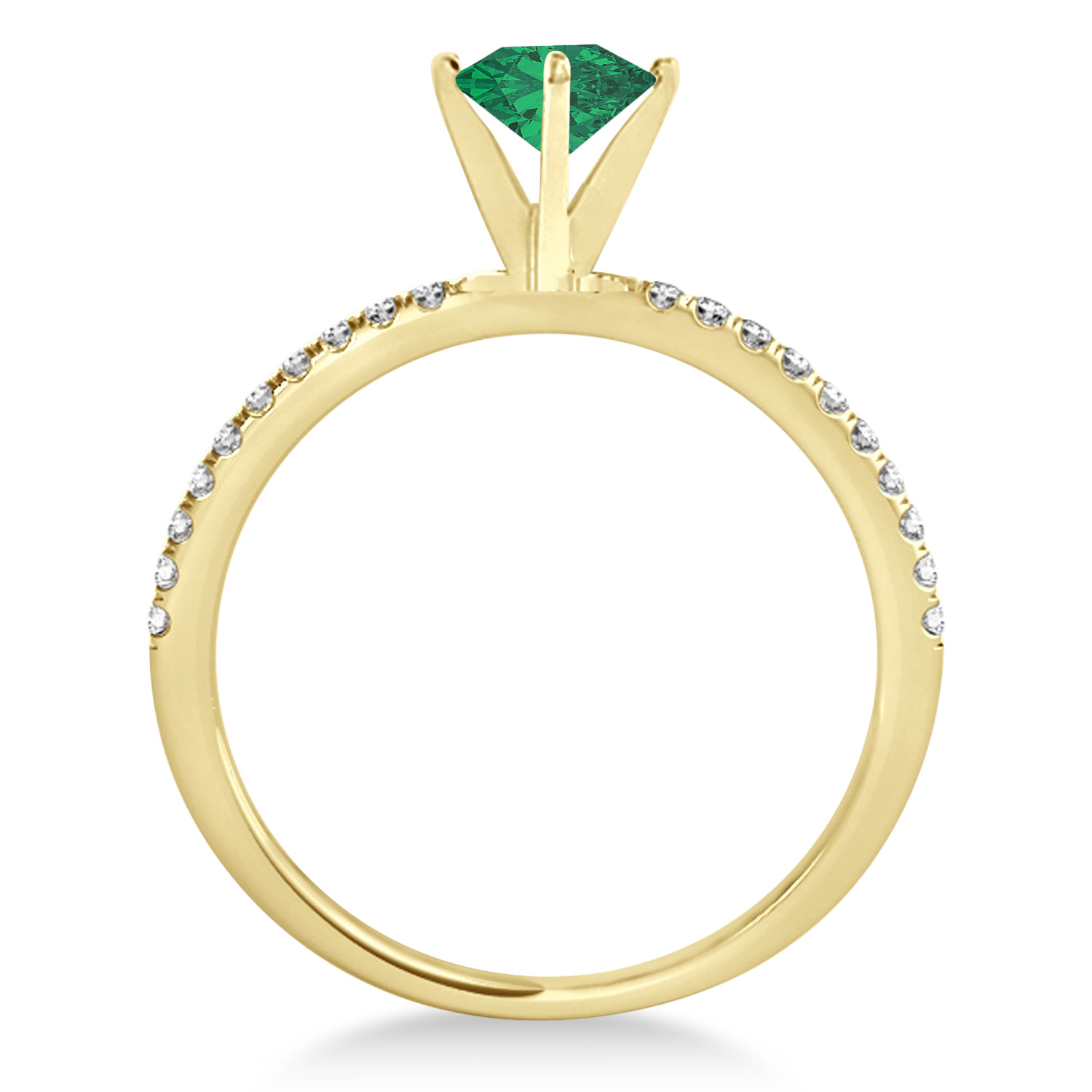 Emerald & Diamond Accented Oval Shape Engagement Ring 14k Yellow Gold (0.75ct)