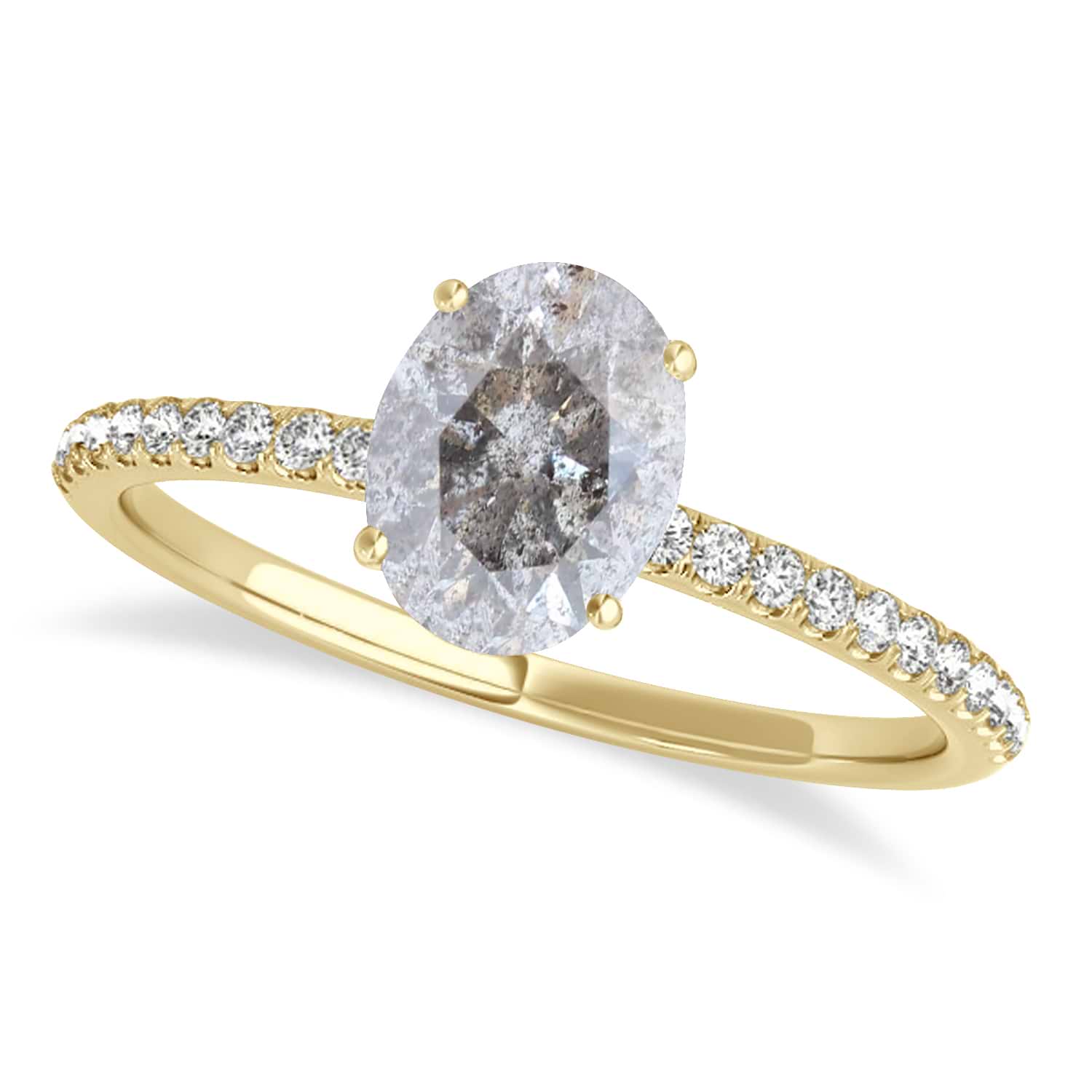 Oval Salt & Pepper Diamond Accented Engagement Ring 14k Yellow Gold (0.75ct)