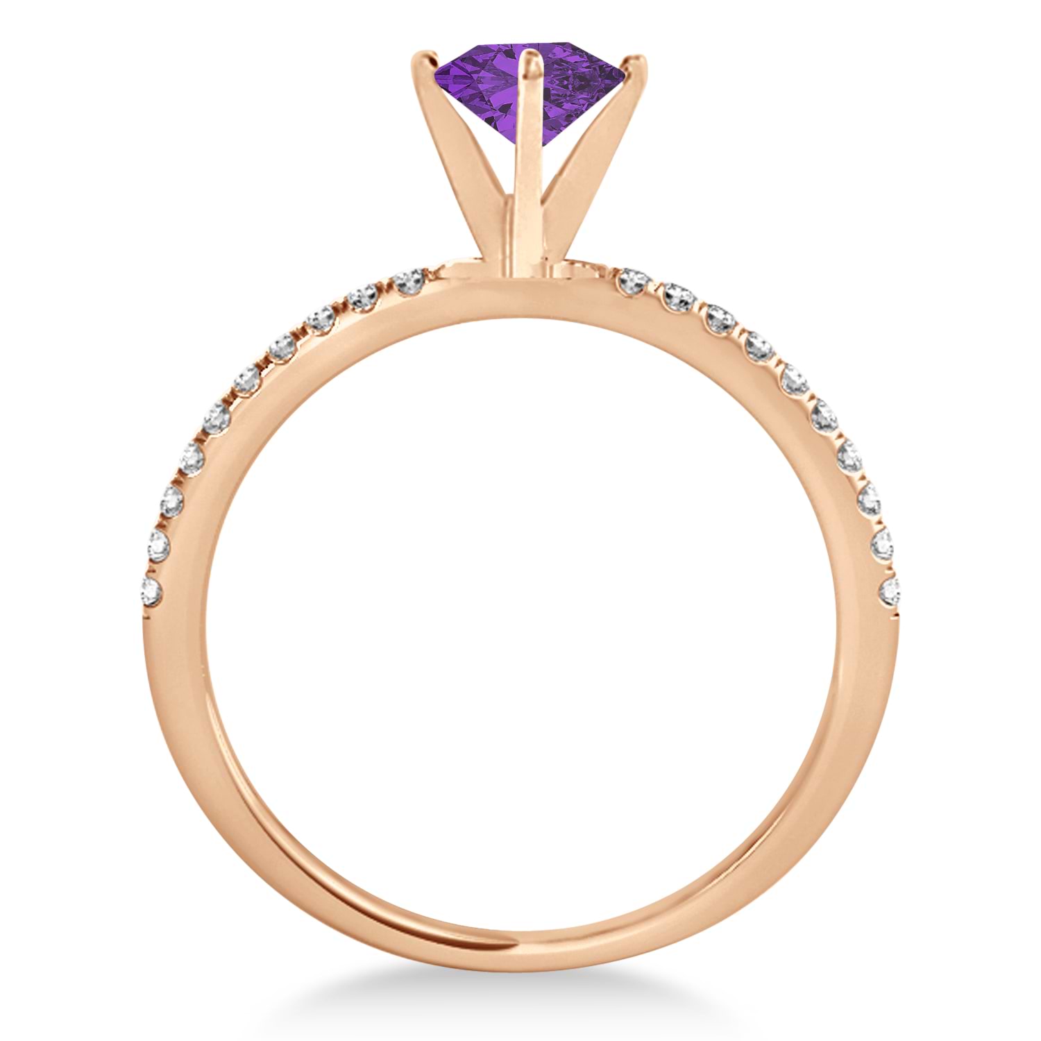 Amethyst & Diamond Accented Oval Shape Engagement Ring 18k Rose Gold (0.75ct)