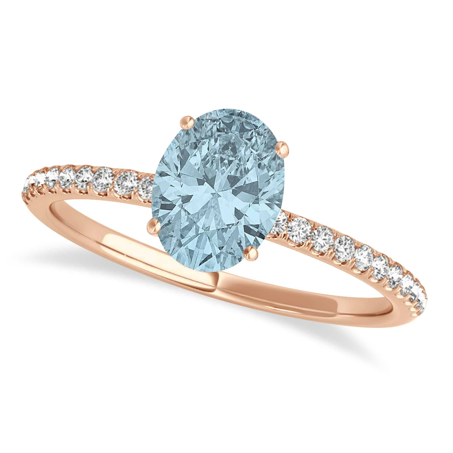 Aquamarine & Diamond Accented Oval Shape Engagement Ring 18k Rose Gold (0.75ct)